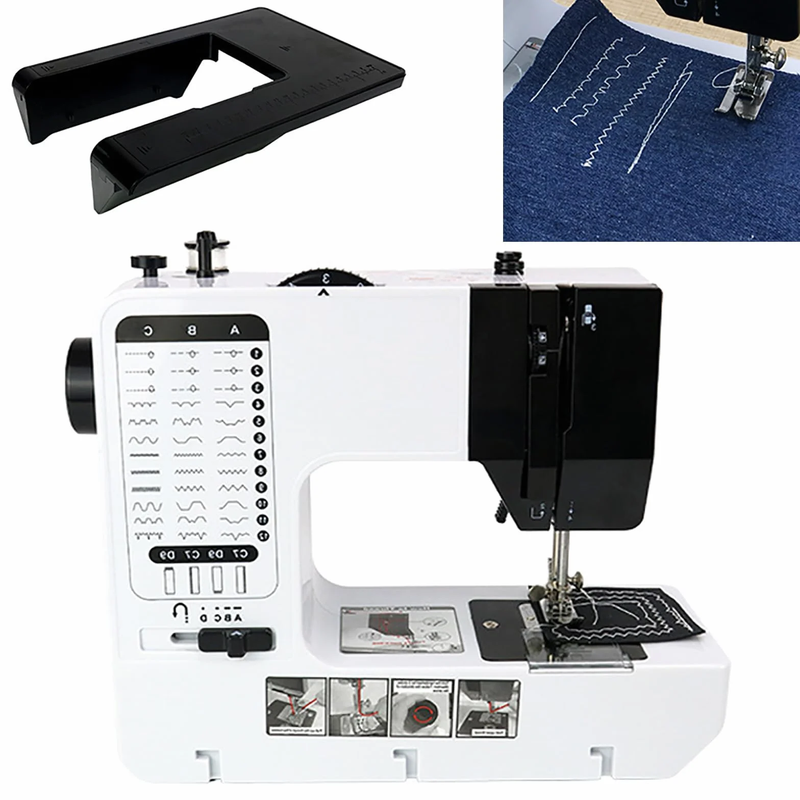 Máquina de Bordar Digital eléctrica, máquina de Coser automática Multifuncional con Mesa de extensión/Cuchilla de Corte, 38 Modos de Puntada/tensión Ajustable/Velocidad Ajustable