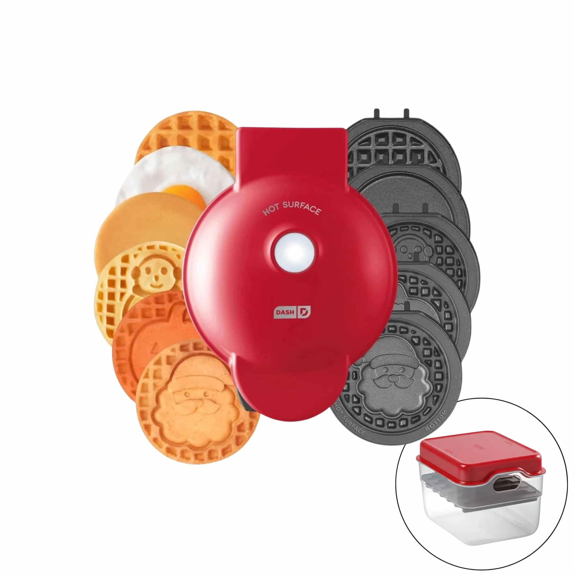 DASH Multimaker con 7 platos extraíbles: gofrera y placa calefactora + 3 platos temáticos - Santa Claus, calabaza, muñeco de nieve, mini gofres para Halloween y Navidad, para niños y