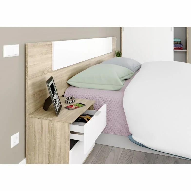 HOGAR24 ES Cabecero + 2 mesitas Color Blanco artik y Roble Canadian