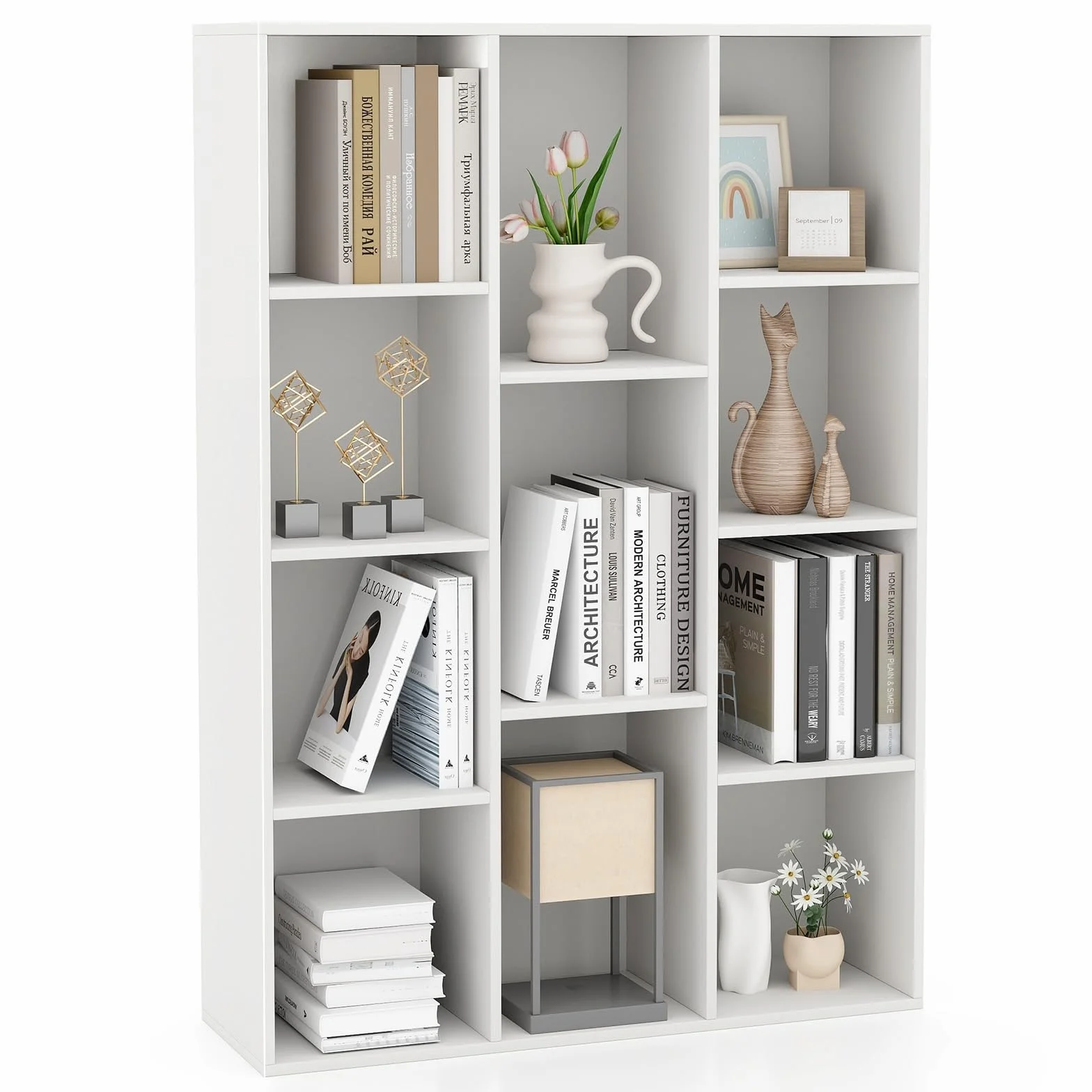 GOPLUS Estantería de Madera Abierta con 11 Cubos, Estante de Almacenamiento con Kits antivuelco, posición Vertical u Horizontal, para Sala de Estar, Dormitorio, Dormitorio de niños (Blanco)