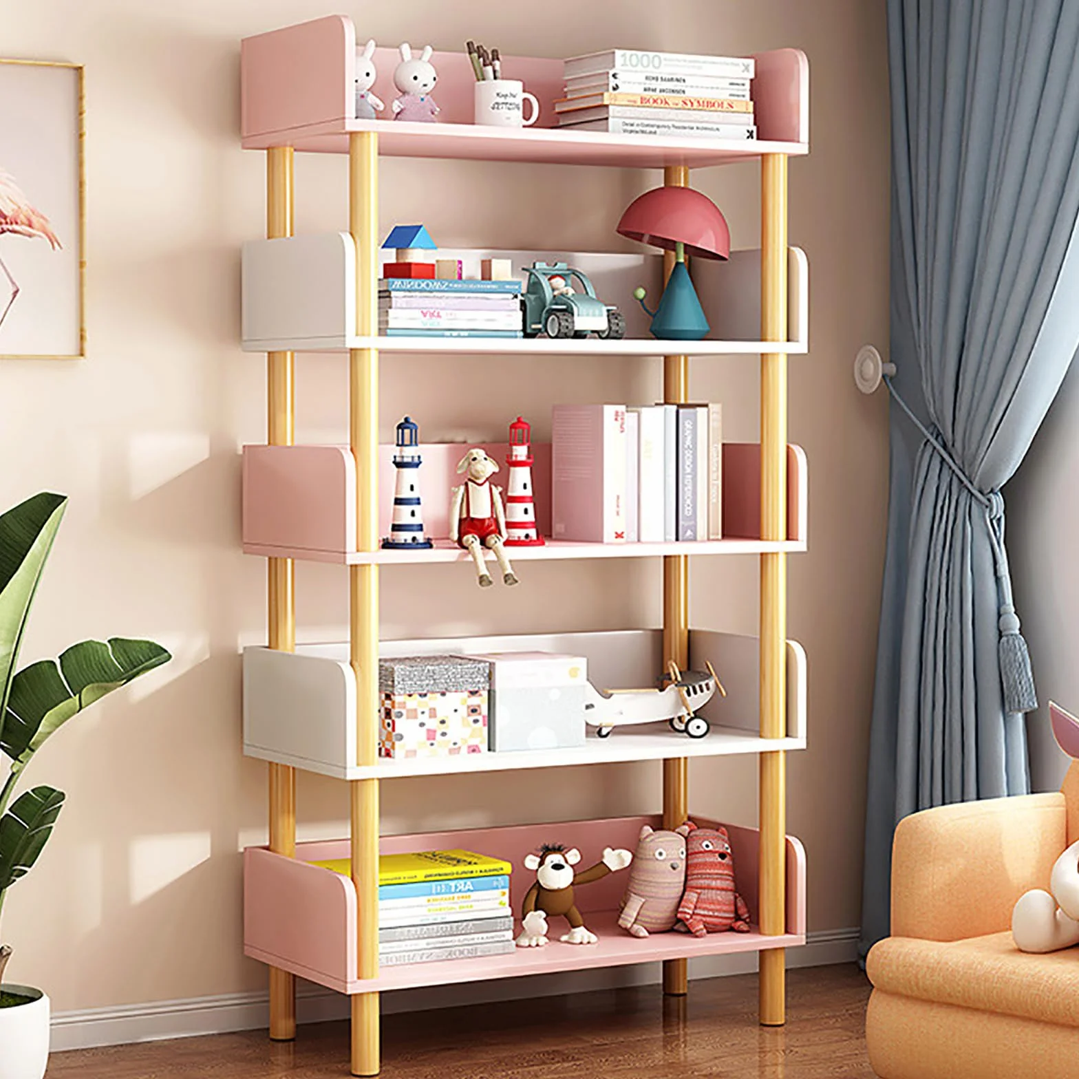 Estantería de exhibición de organización de estanterías de Madera para Dormitorio/Sala de Estar con Organizador de Almacenamiento de 5 Cubby - Linda estantería Independiente con Almacenamiento