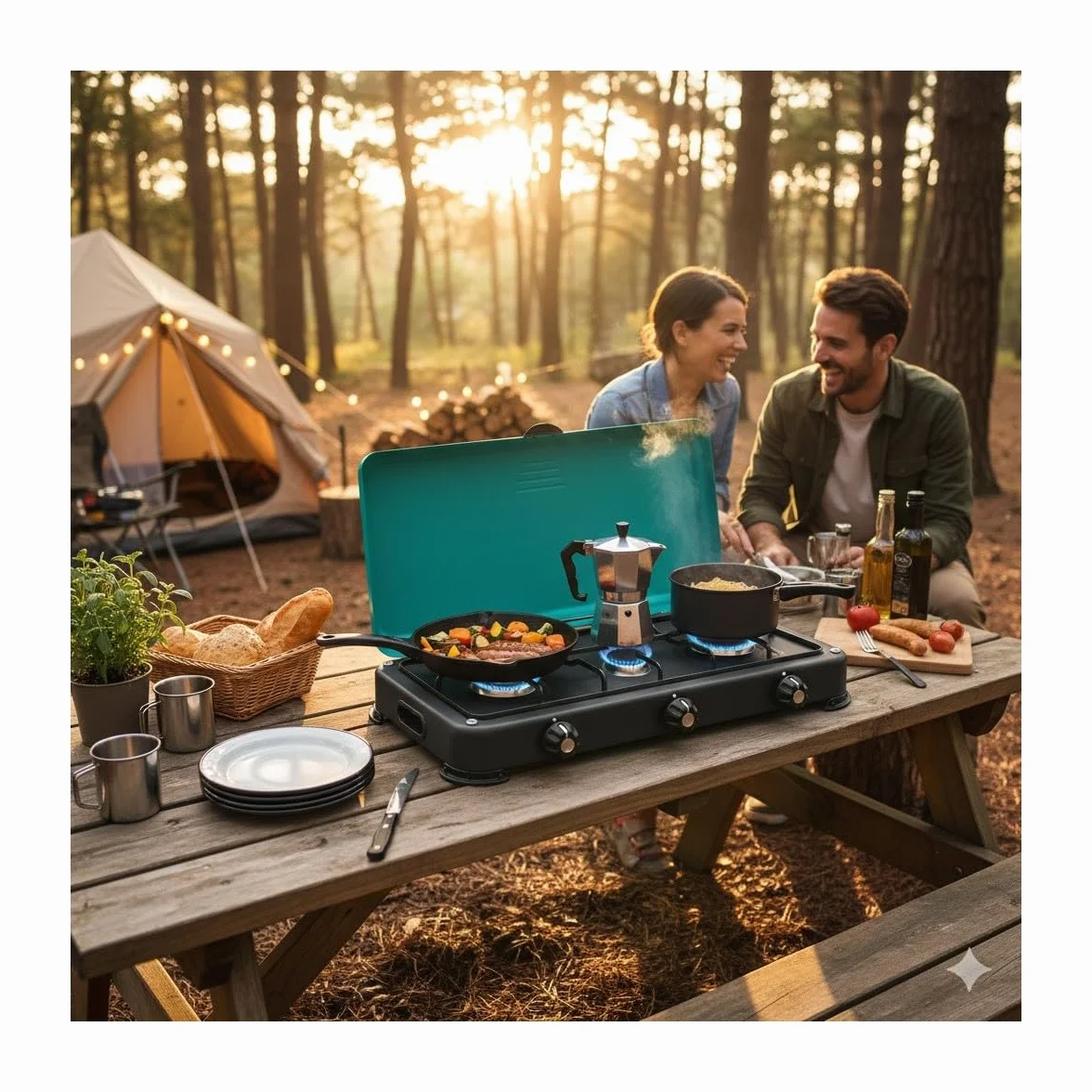 INTEC - Placa de cocina portátil de 3 fuegos 4100W con quemadores y parrilla de hierro fundido extraíbles. Quemador de gas butano o propano GOLD III INTEC