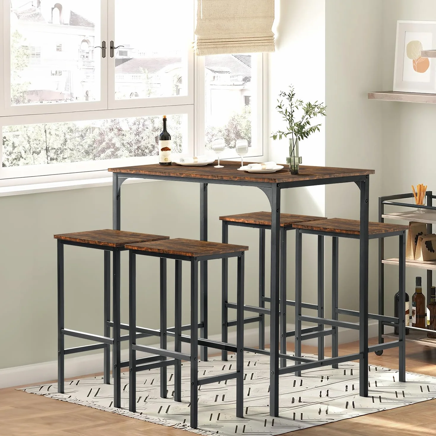 buybyroom Juego de mesa de comedor con 4 sillas y juego de mesa de bar – Diseño de llama dinámica, 100 x 60 x 90 cm