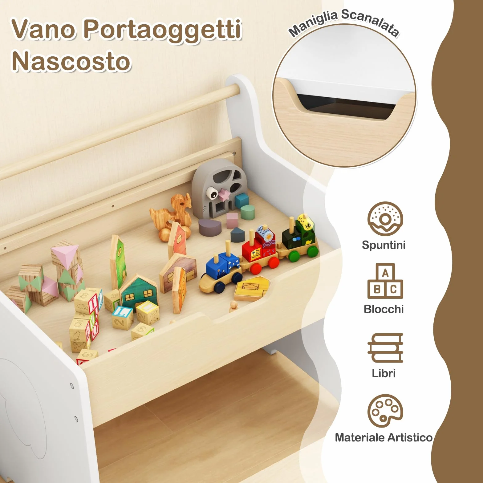 RELAX4LIFE Juego de mesa y silla 2 en 1 para niños, escritorio de madera con tablero extraíble de doble cara, amplio espacio de almacenamiento, diseño multifuncional para habitación de los niños