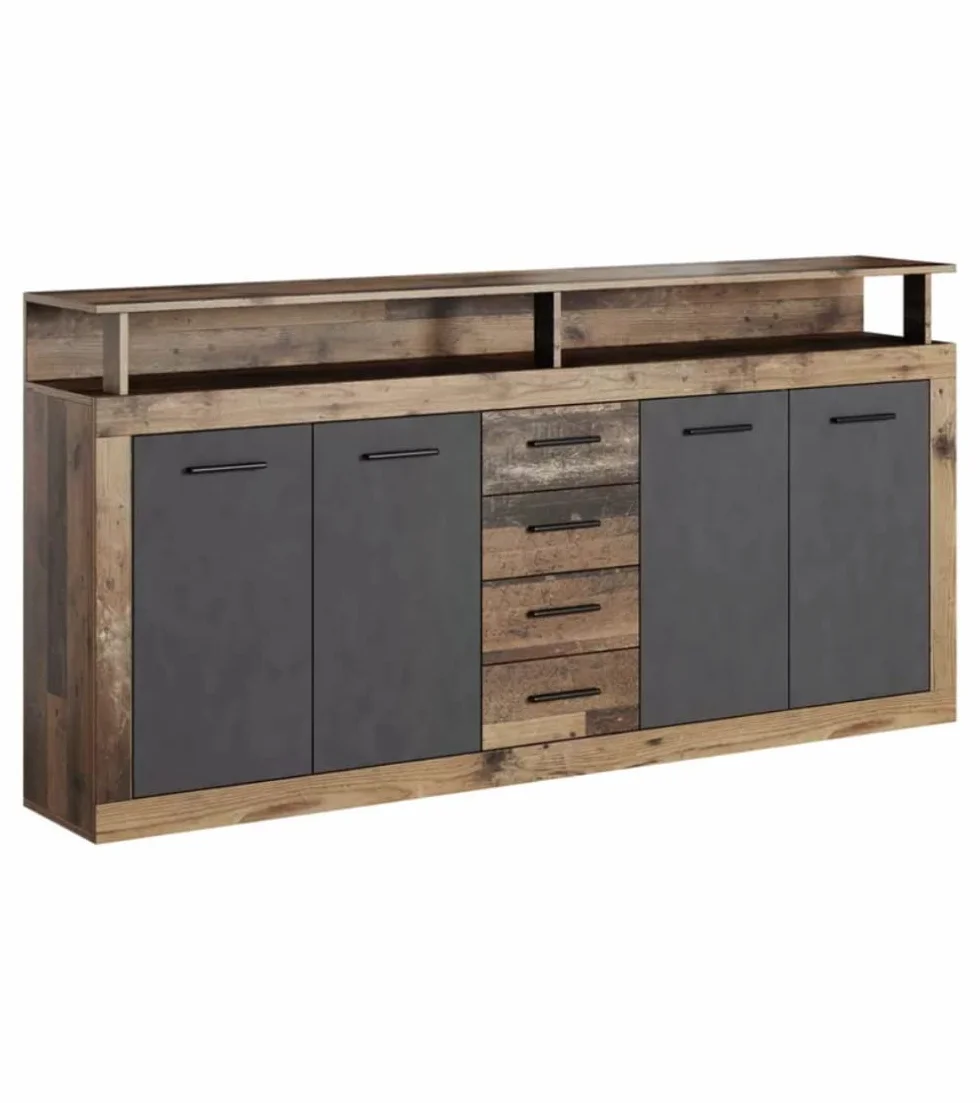 Home Heavenly® - Mueble aparador de salón-Comedor Luana, 4 Puertas 4 cajones. 190x95,4x31,9 cm. (Roble Antiguo-Gris)