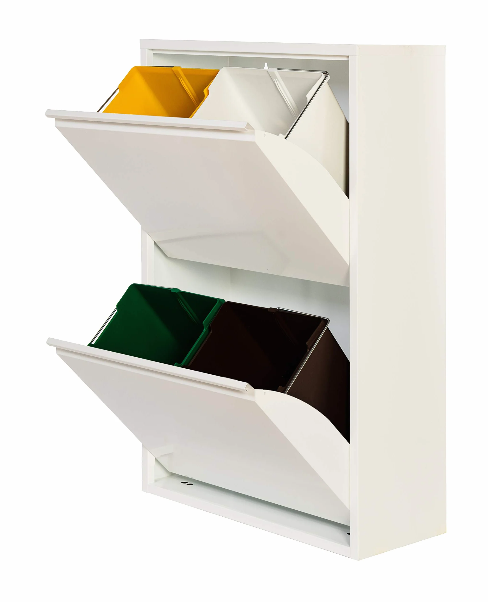 Ecolimpia - Mueble de Reciclaje Metálico EcoRecycling, Cubo de Basura para Cocina con Contenedores Interiores Extraíbles, Varias Medidas y Colores, Fabricado en Europa (Blanco, 4 Cubos)