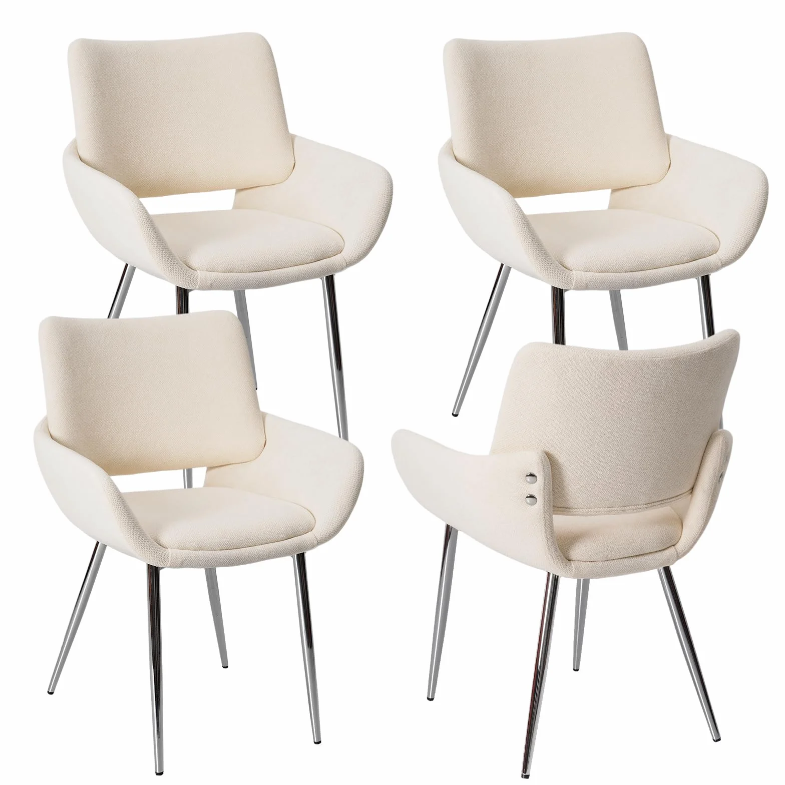 ELUCHANG 4 Sillas de Comedor, Chenilla​ Blanco Hueso, con Respaldo y Reposabrazos,Patas metálicas, para Comedor, Tocador, Cocina, Estables 150 kg