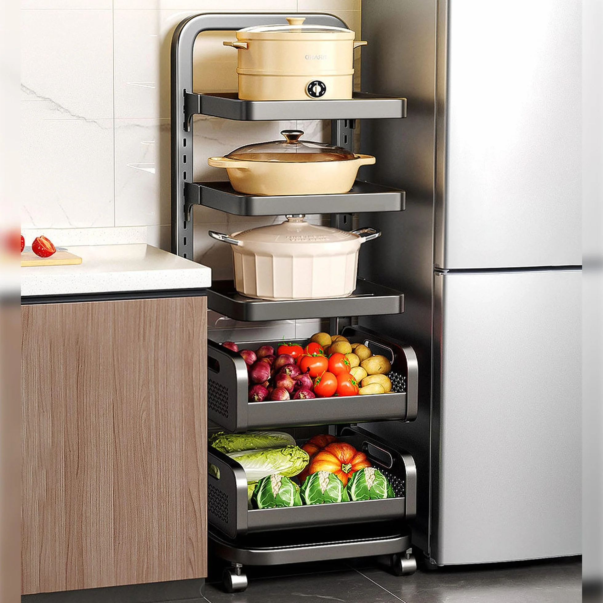 JOYBOS - Carrito de Almacenamiento Ajustable y con Ruedas 5 estantes