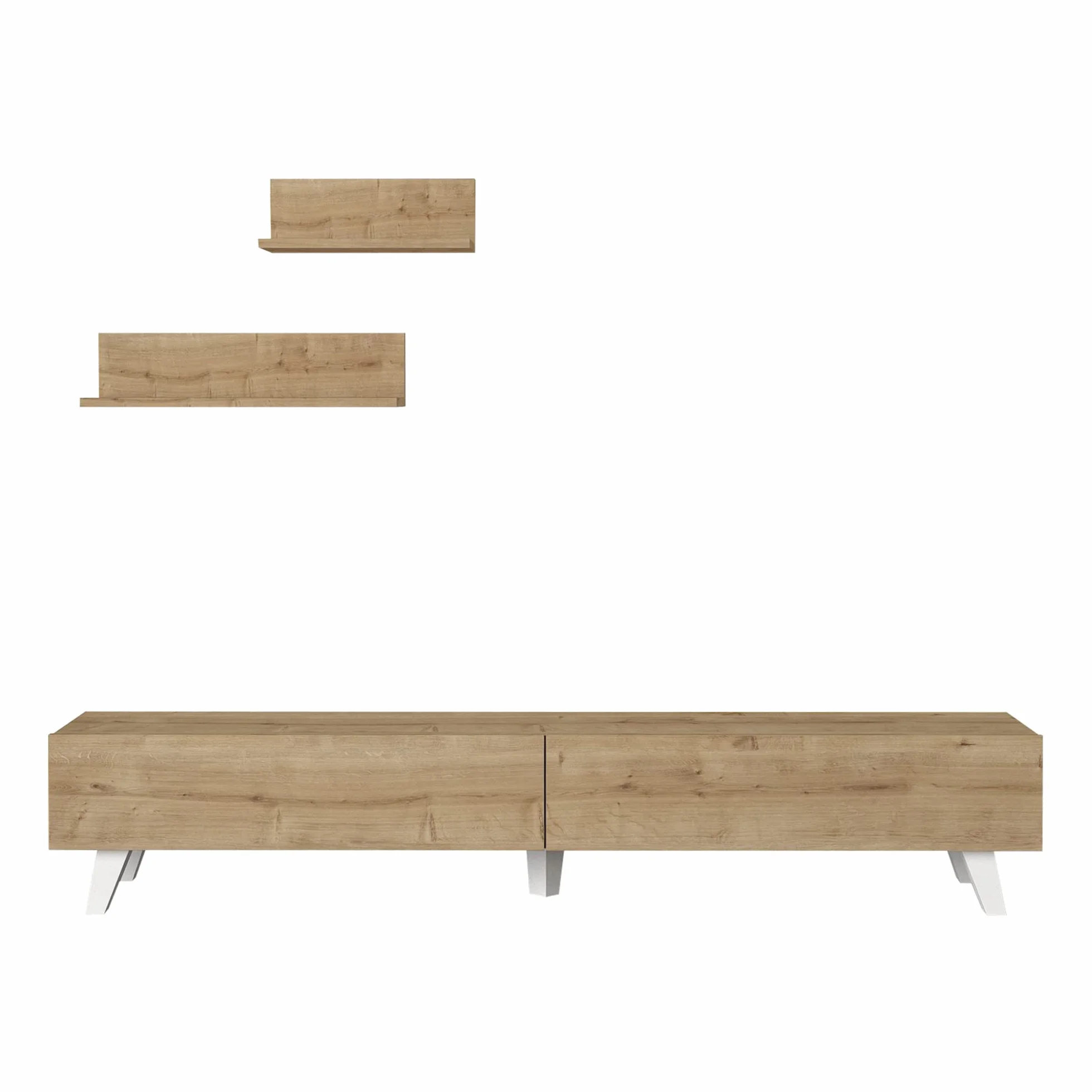 [en.casa] Juego de Mueble Salon Decorativo Mesa TV con 2 Estantes de Pared Modulos Salón Aglomerado 180 x 31 x 33 cm - Roble