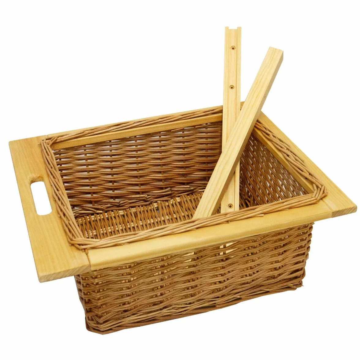 Cestas de Mimbre y Pino para Cocina – Set de 2 – Compatible con Gabinetes de 50cm -con Corredores de Madera de Pino – Diseño Rústico y Duradero – Soporta 10kg por Cesta – Kit de Fijación Incluido