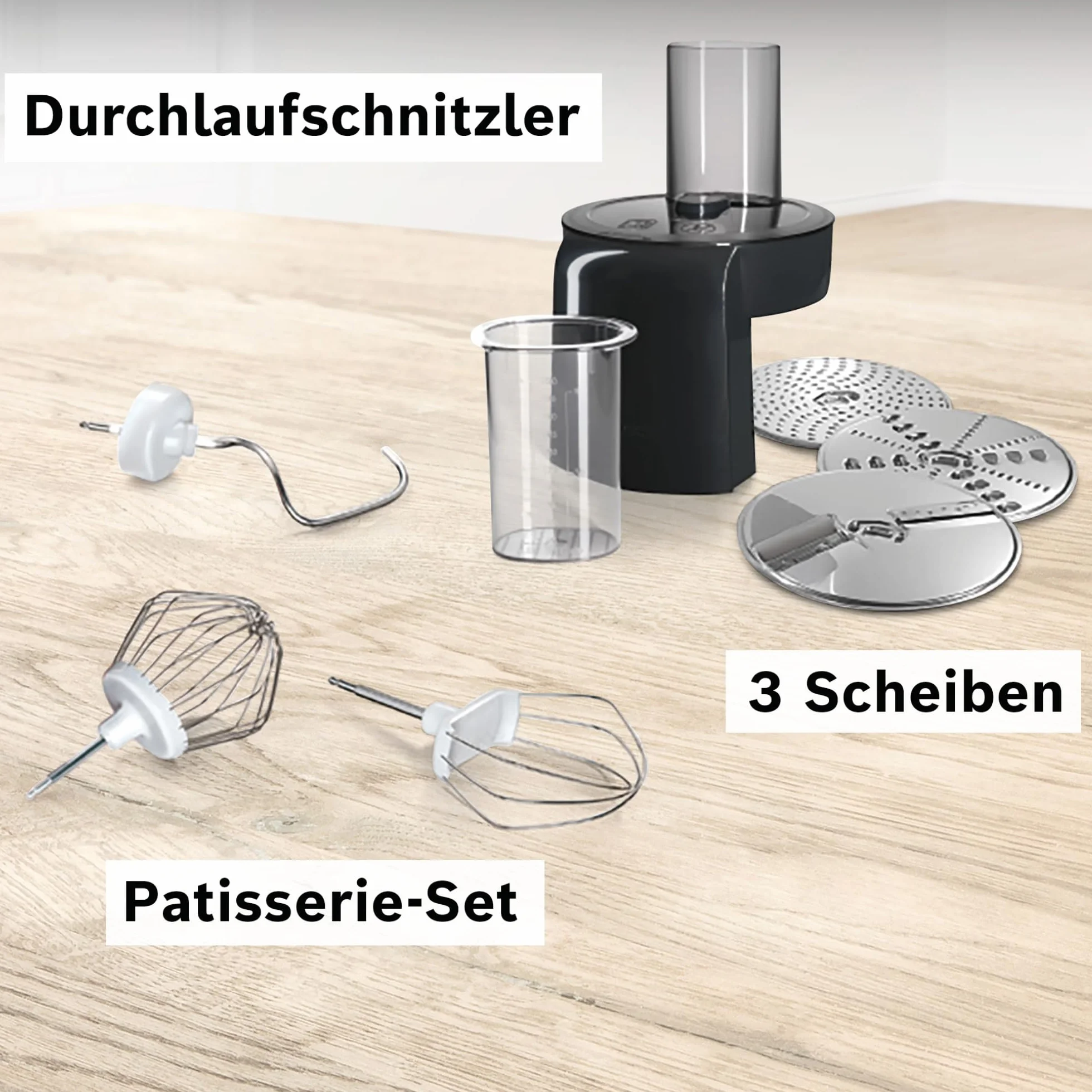Bosch Robot de cocina MUM Serie 2 MUMS2EB01, cuenco de acero inoxidable de 3,8 L, agitador planetario, gancho para amasar, batidor, batidor de acero inoxidable, 3 discos, 700 W, negro