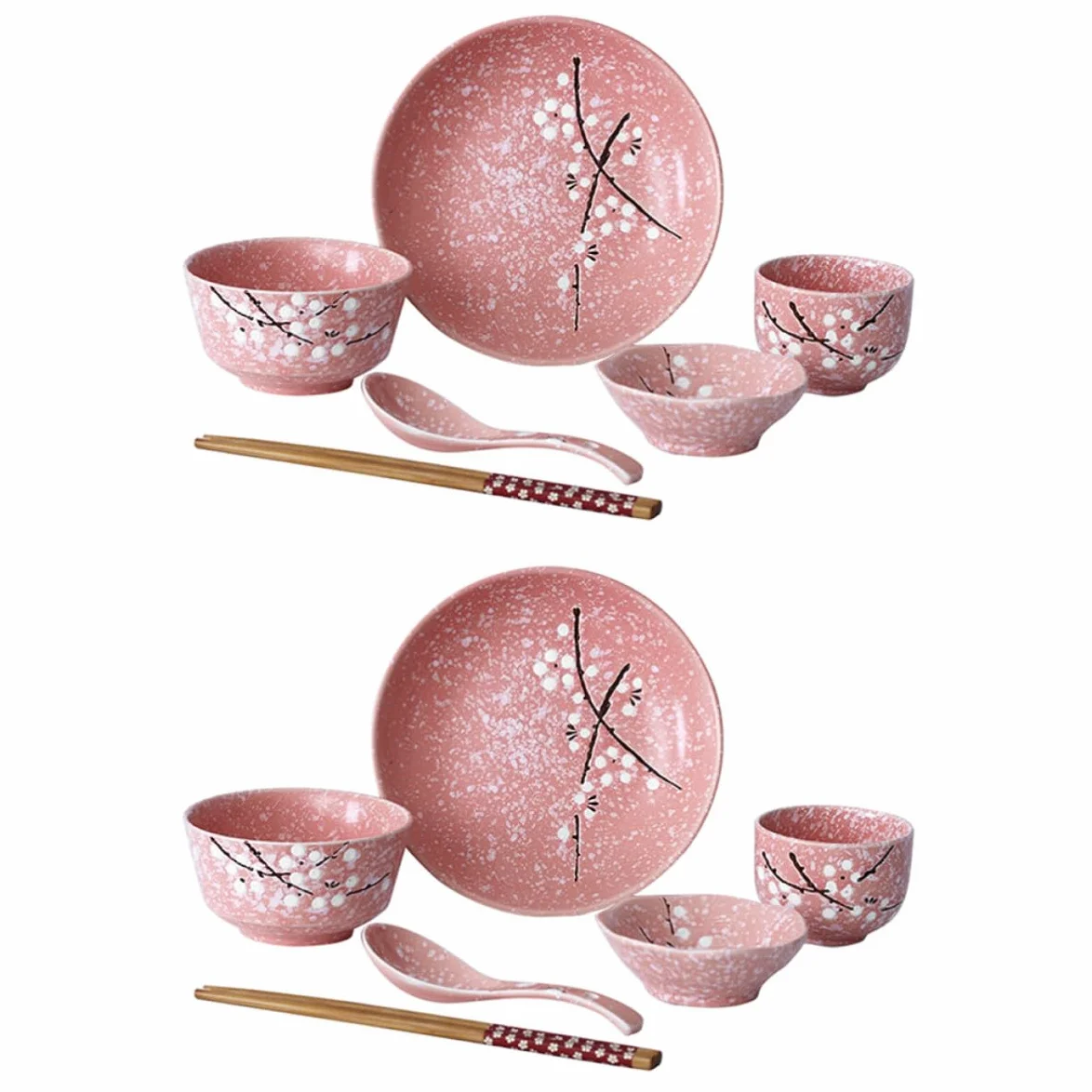 SEWACC Juego de Vajilla Cerámica Estilo Japonés para Cena en Casa, Diseño Delicado Japonesa Rosa de 12 Piezas Utensilios de Cocina para Uso Diario y Hotel