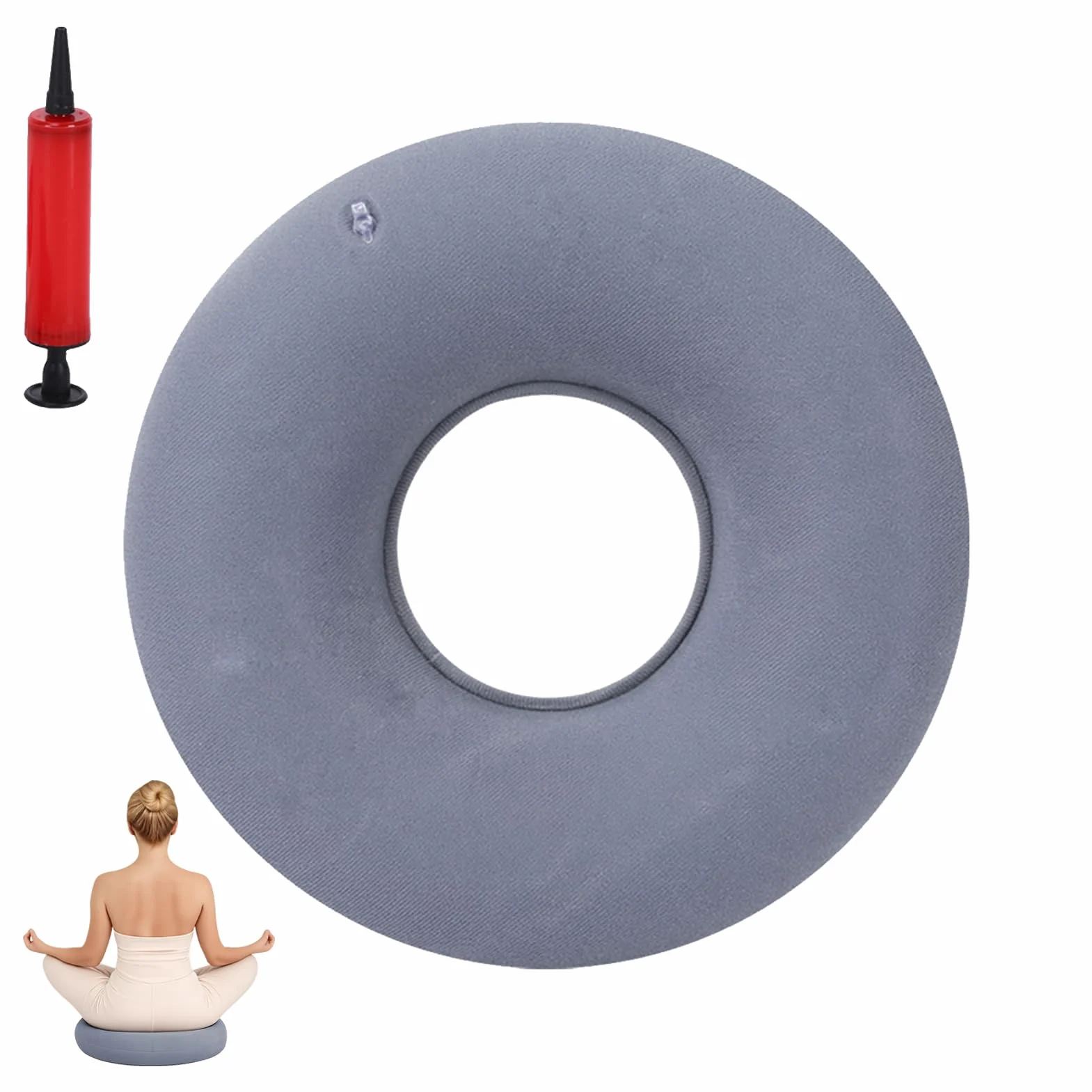 Anillo de asiento ortopédico Cojín para hemorroides aliviar presión inflable para coxis oficina silla ruedas 34 cm