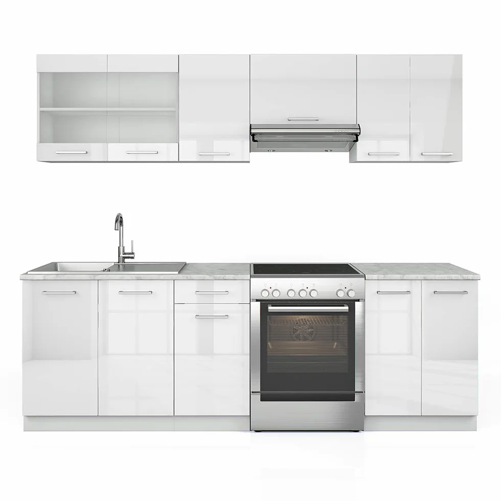 Vicco Mueble de Cocina Raul, Blanco Alto Brillo/Blanco, 240 cm, ET Mármol, combinable de Forma Flexible con Elementos modulares