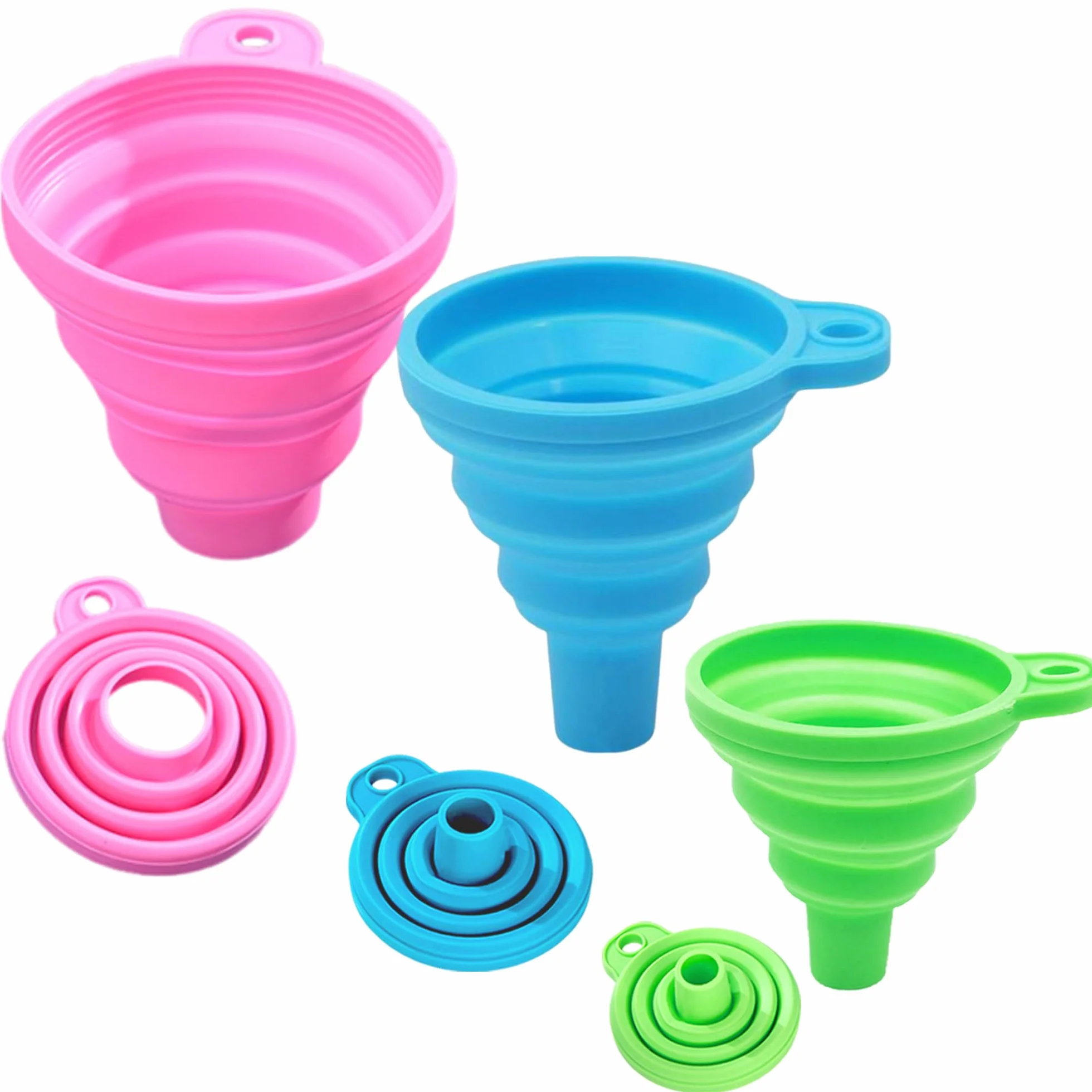 Juego de 3 Embudos Plegables de Silicona para Cocina - Pequeño/Mediano/Grande