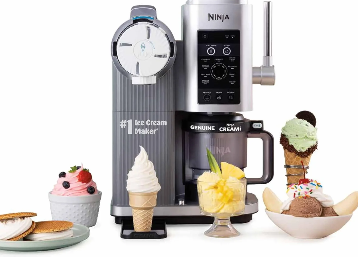 Ninja Swirl by CREAMi - Máquina para servir y helados con 2 recipientes, 13 funciones, hace helado, servicio suave, helado, sorbete, batidos y más, opción de mezcla, plata platino, NC701UK