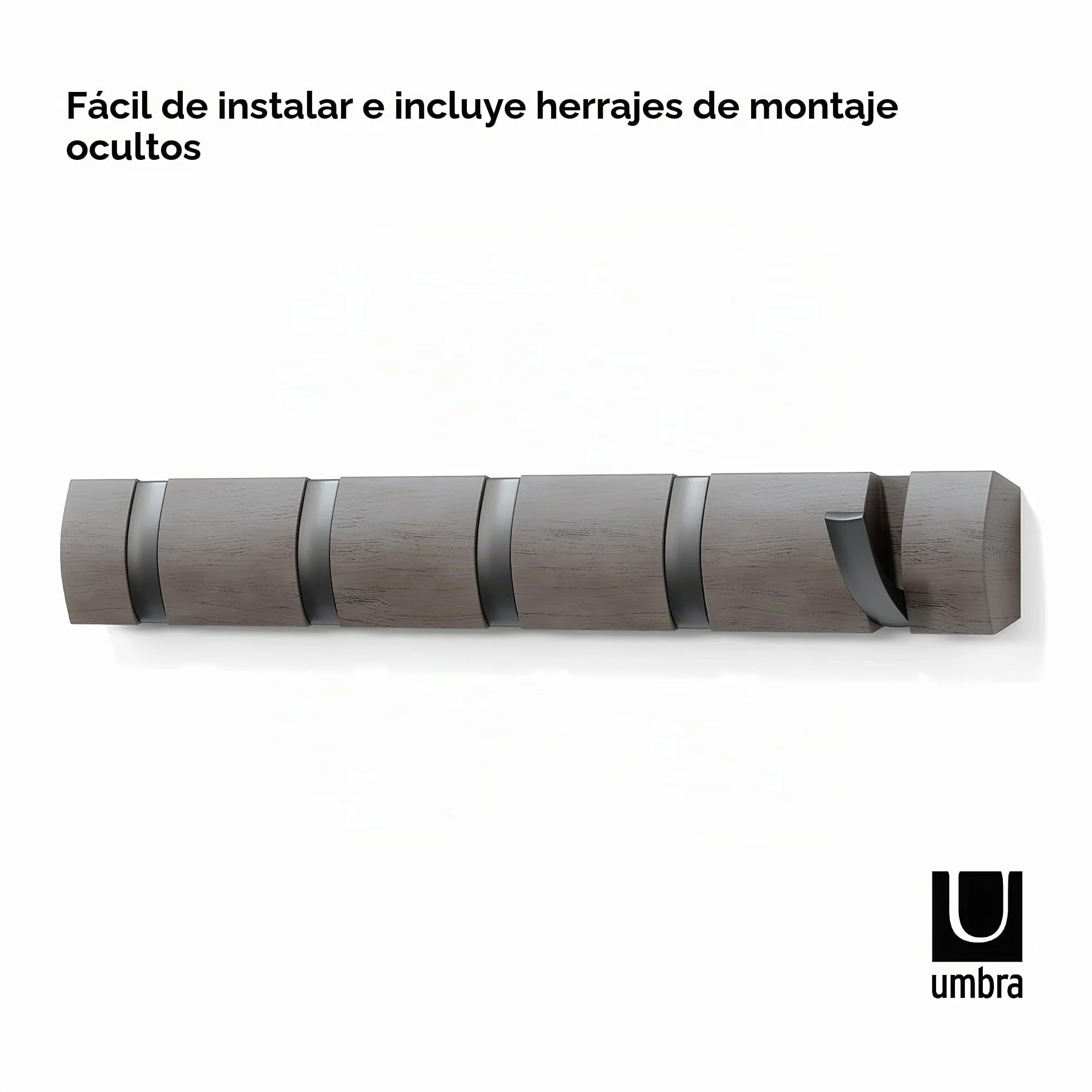 Umbra Flip Perchero de pared 5 ganchos extraíbles Álamo Gris Peltre