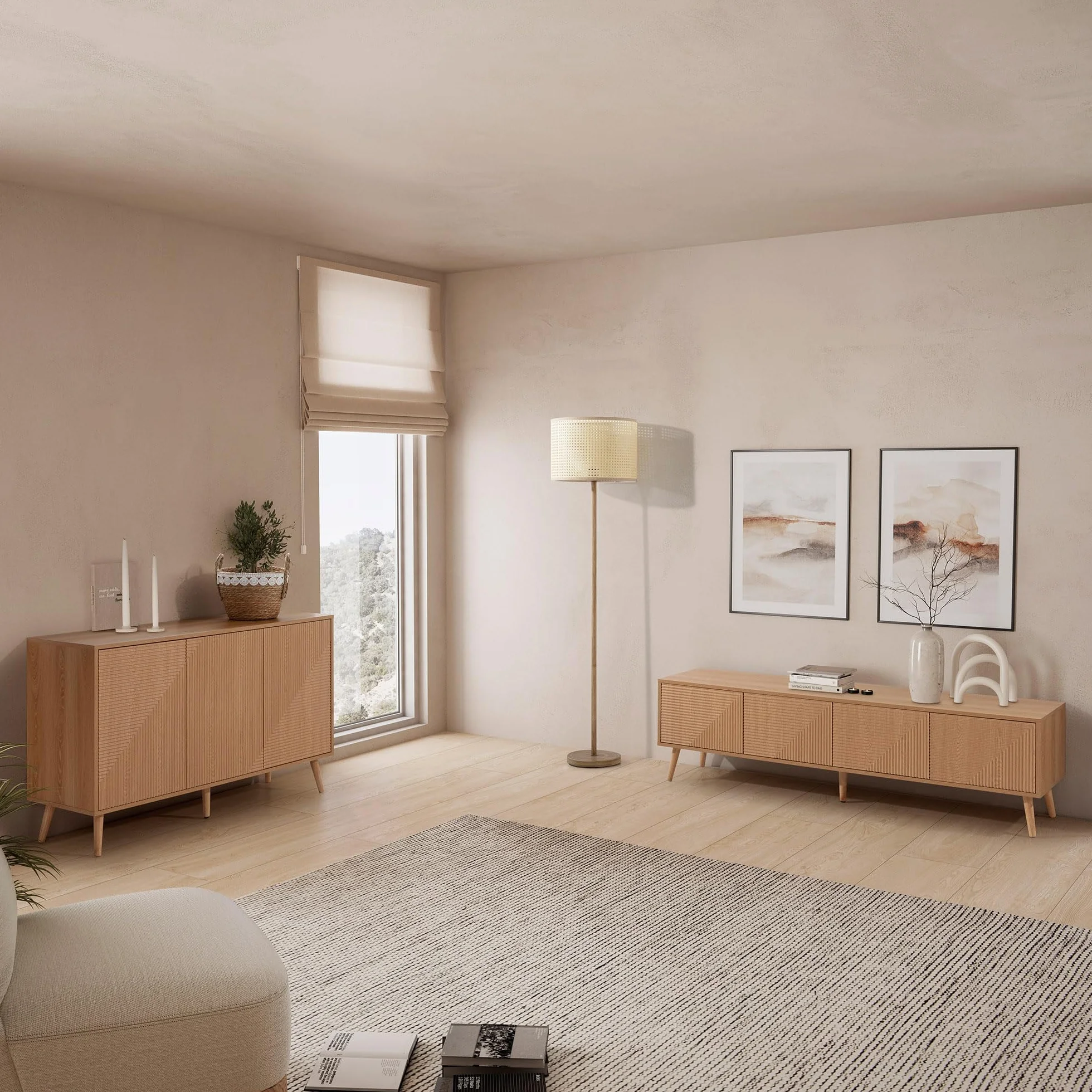 HOMN LIVING Aparador Telmo 3 Puertas Roble 120 cm