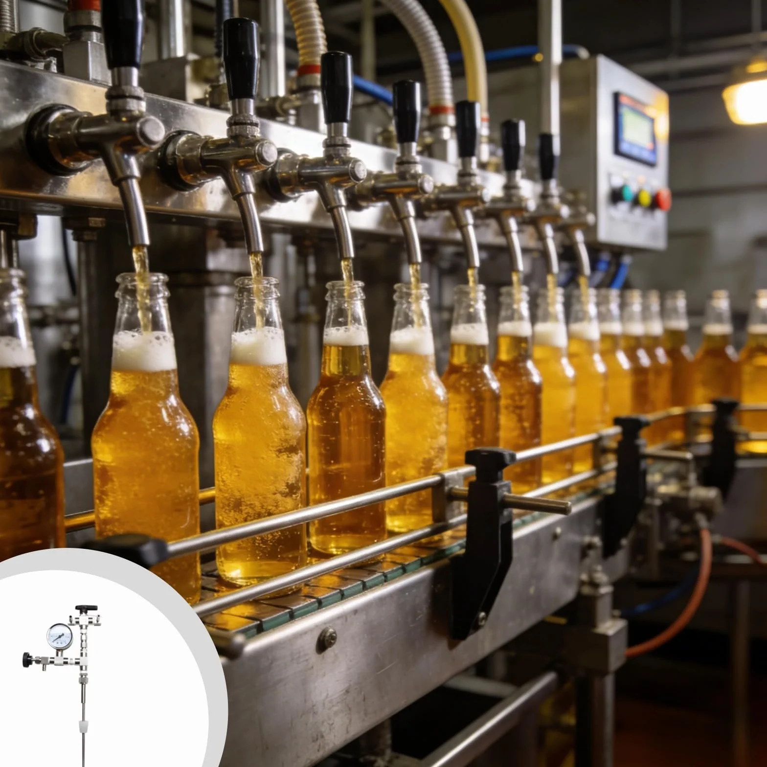 Kit de transferencia de embotellado de cerveza, llenador de botellas de contrapresión con manómetro, acero inoxidable 304, kit de elaboración de cerveza casera de 15 pulgadas para cerveza
