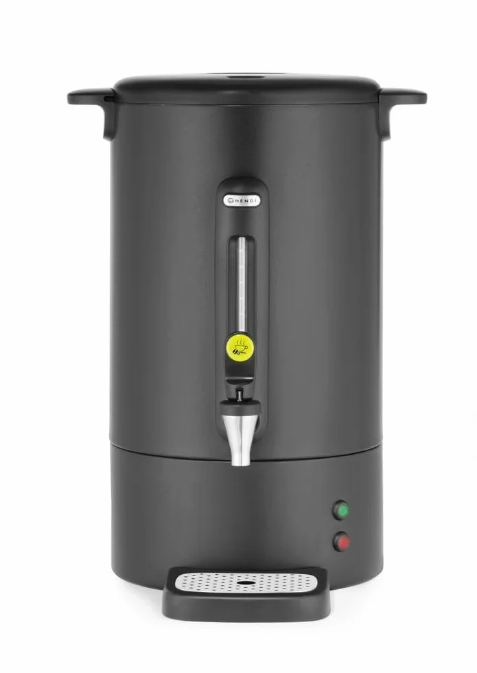 HENDI Percolador de café 14L, de una pared, con filtro incorporado y grifo antigoteo, para café molido grueso,230V, 50/60Hz, 1750W, 357x380x(H) 502mm, negro mate, acero inoxidable, PP