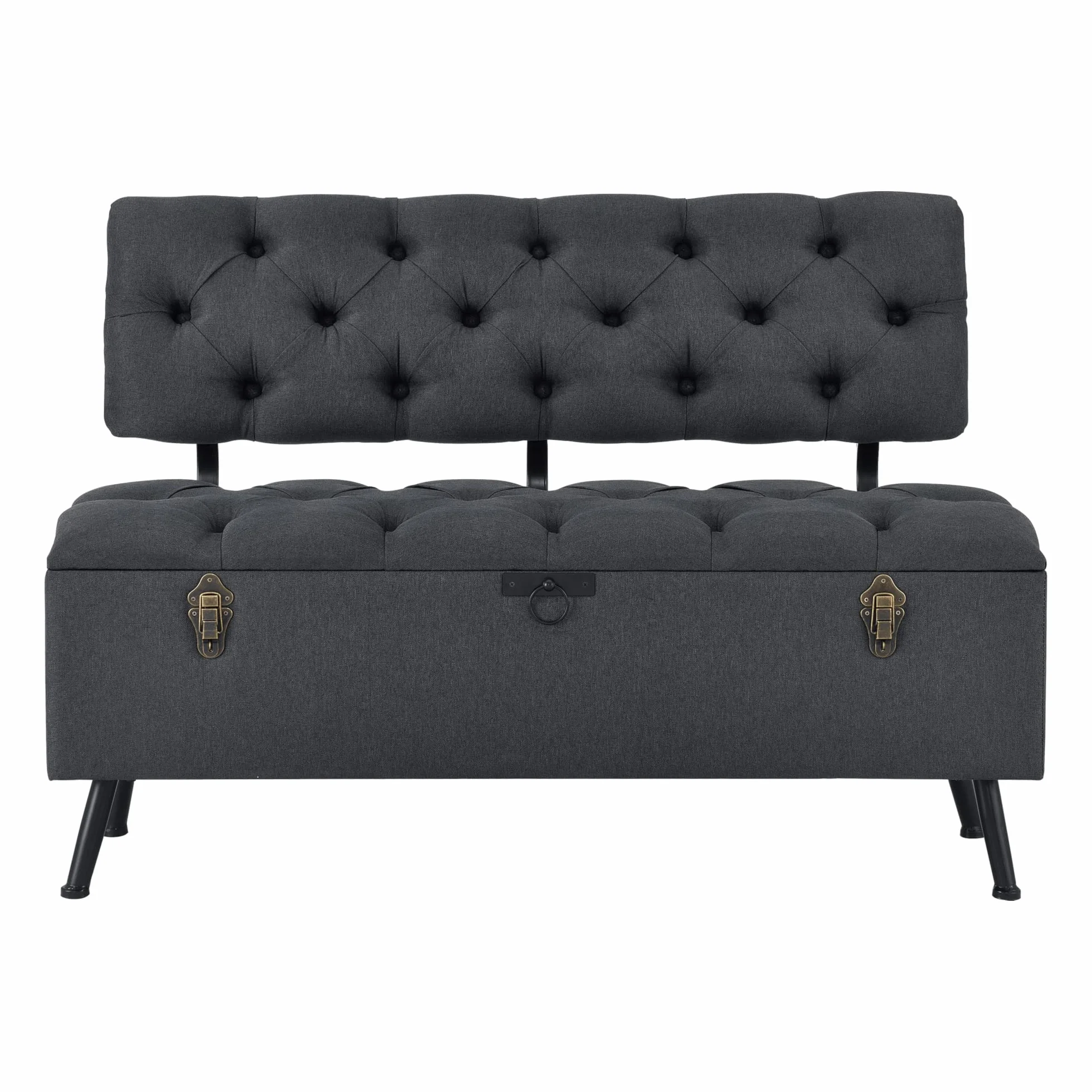 [en.casa] Banco Tapizado 110 x 48 x 75 cm Asiento Cómodo Banqueta Puf Acolchado Pasillo Salón Dormitorio Gris Oscuro