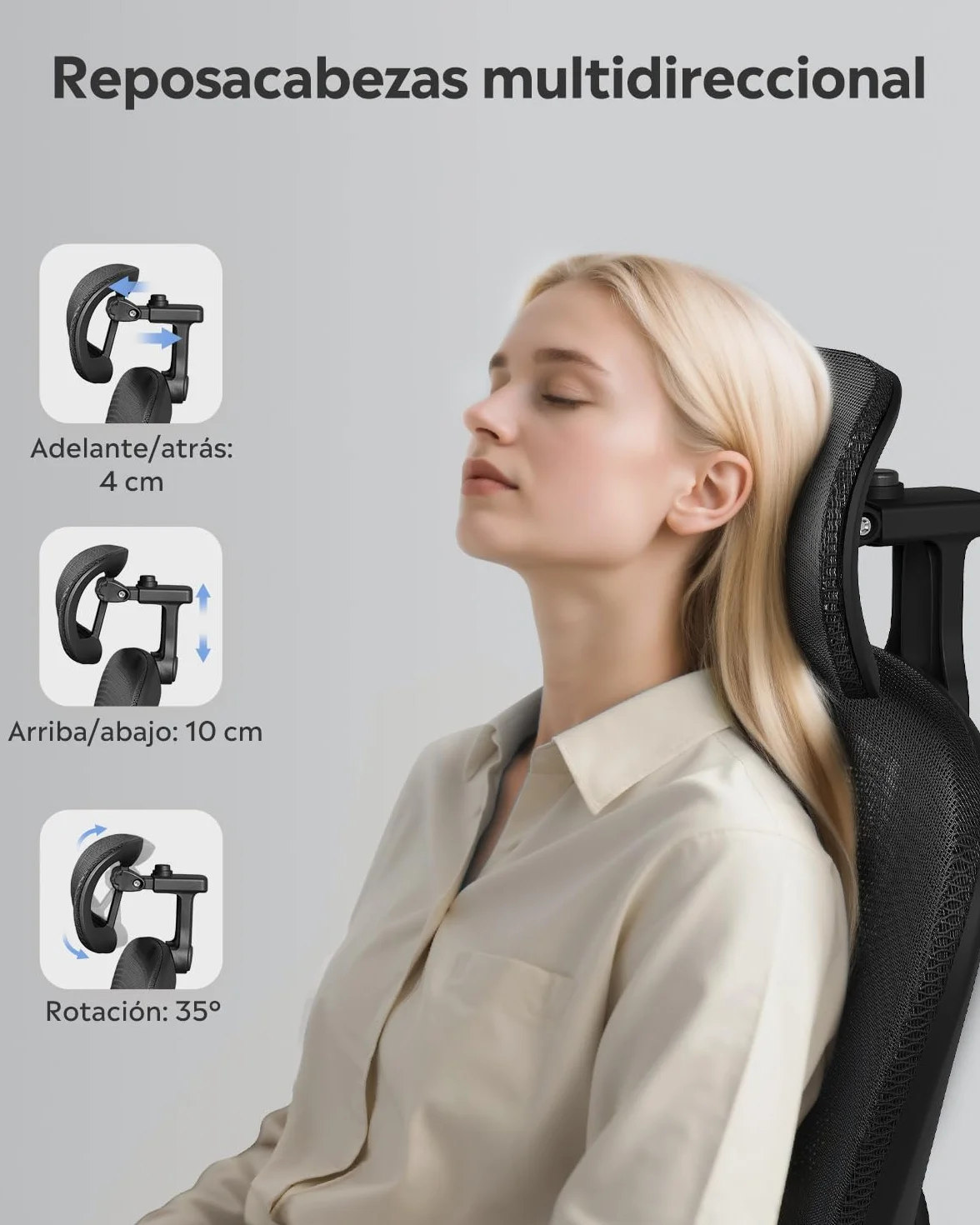 DEVAISE Silla de Oficina Ergonómica, Silla Ergonomica Escritorio con Reposacabezas 3D Ajustable, Reposabrazos Regulables, Respaldo Transpirable y Soporte Lumbar para Home Office, Negro