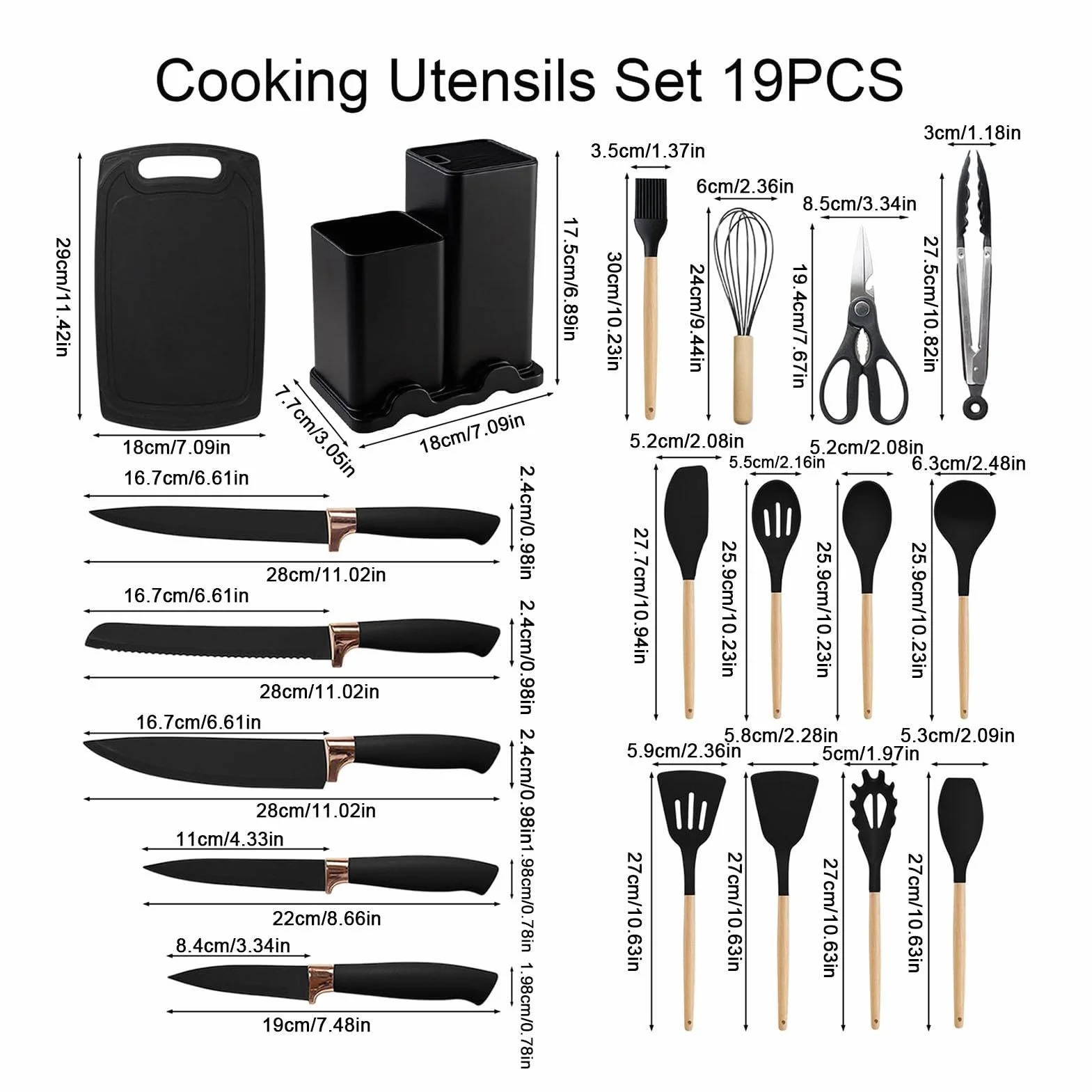 Utensilios De Cocina Kit 19 Piezas En Silicona Antiadherente Resistente Al | Juego de Accesorios Culinarios Para Interior Casa Mostrador Encimera Apartamento Familia Doméstico