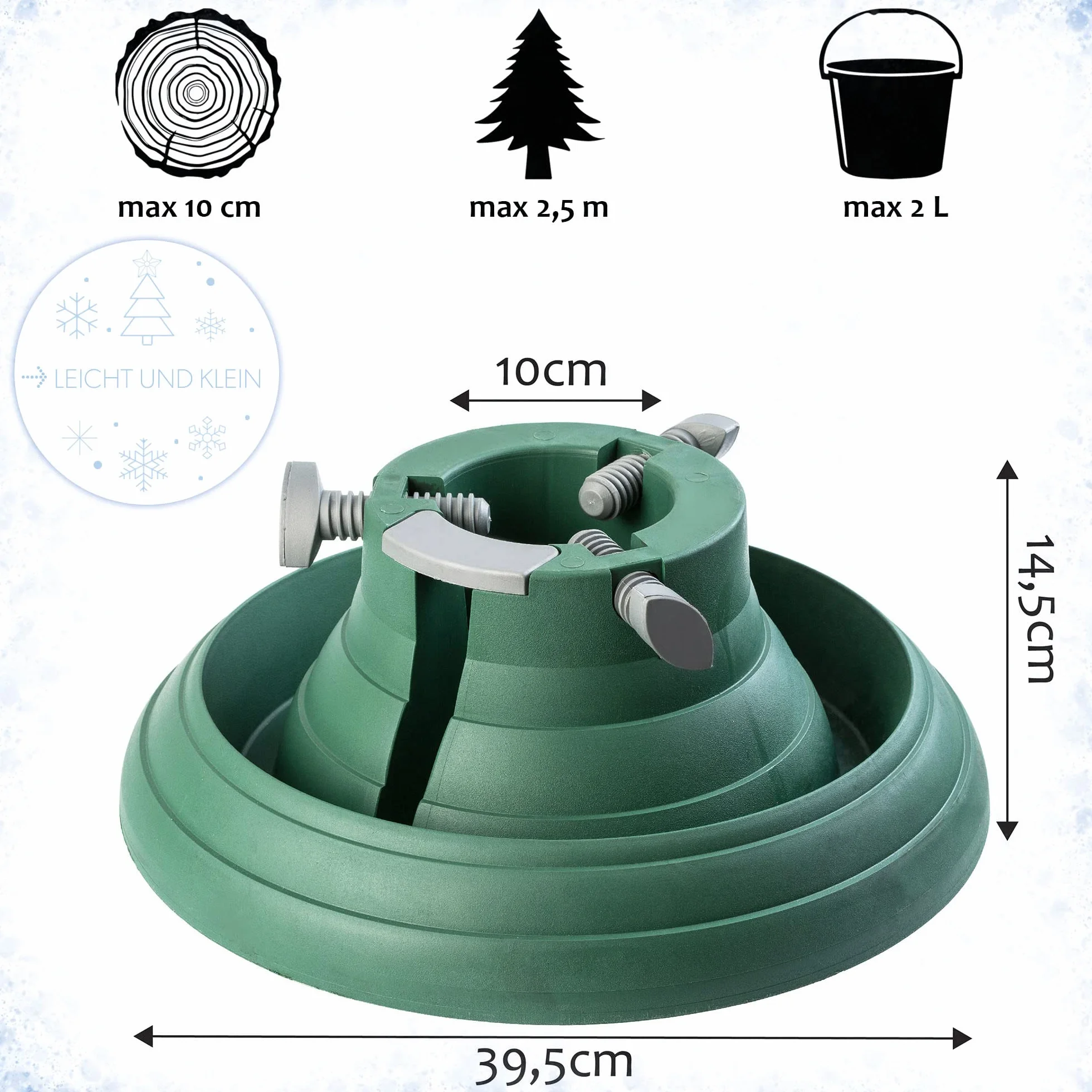 KADAX Soporte para árbol de Navidad con depósito de agua, estable de plástico resistente para árboles, moderno soporte para árbol de Navidad, varios tamaños, verde (altura del árbol de hasta 2,5 m)