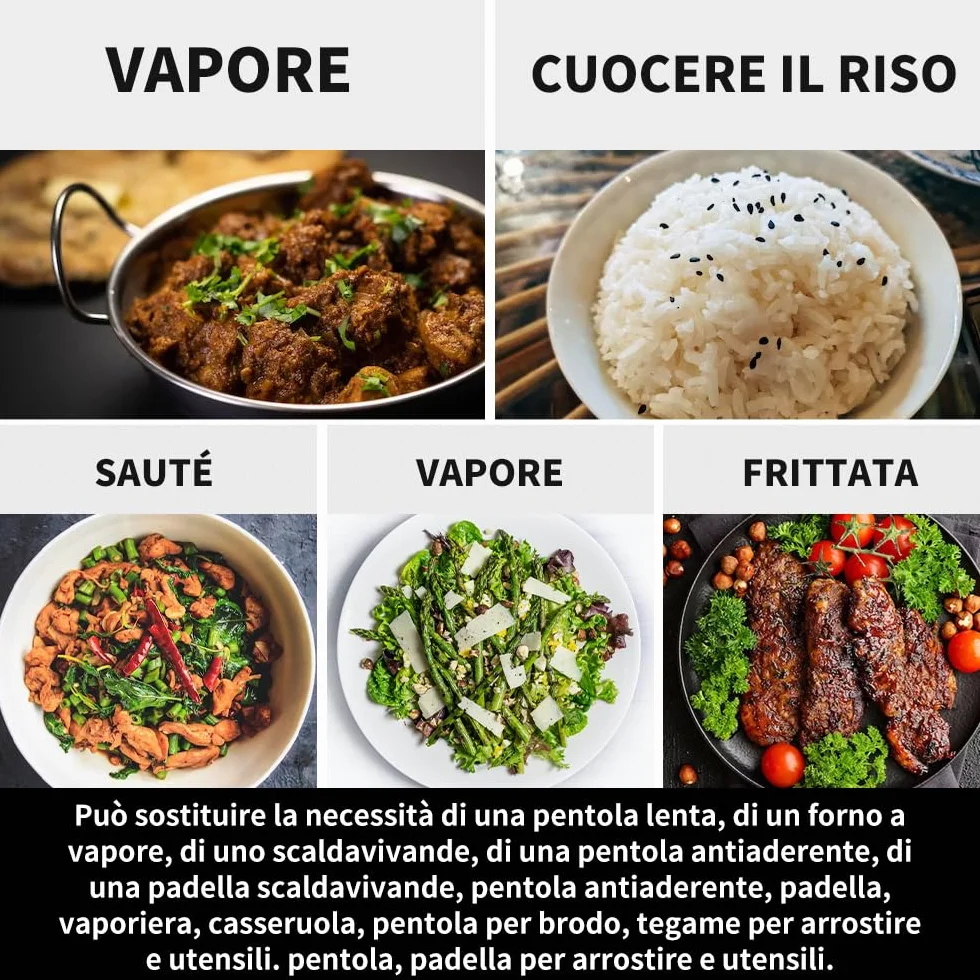 Olla de cocción lenta programable 5L, multicocción eléctrica 4 en 1