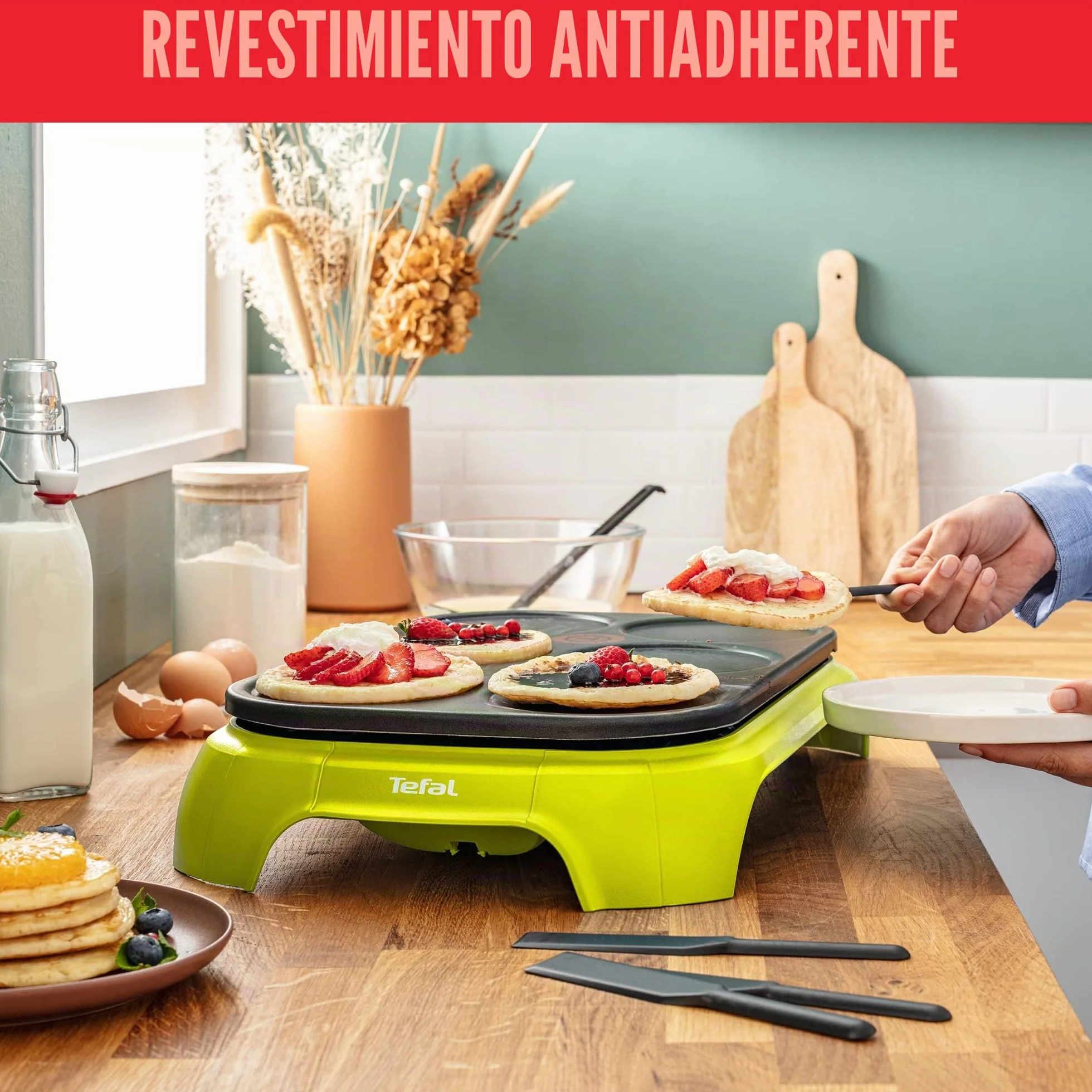 Tefal Crep'Party Colormania PY559312 Crepera, 1000 W, Revestimiento Antiadherente/Termoplástico, Verde/Negro