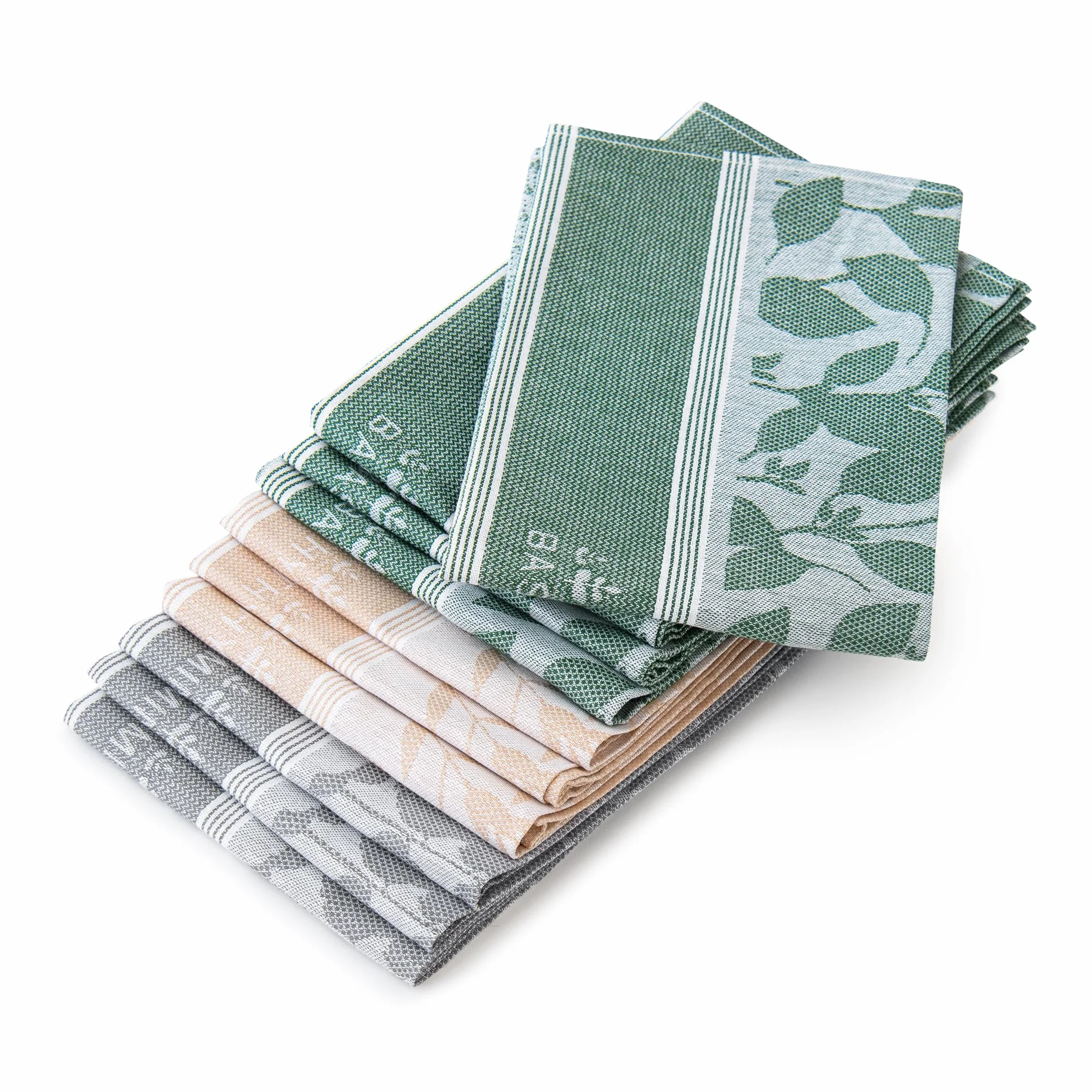 Zwoltex – Juego de Toallas de Cocina, 10 paños de Cocina 50x70cm Hierbas, paños absorbentes, 100% algodón orgánico 200g/m2, Toallas de algodón con Certificado Oeko-Tex - Verde/Beige/Gris