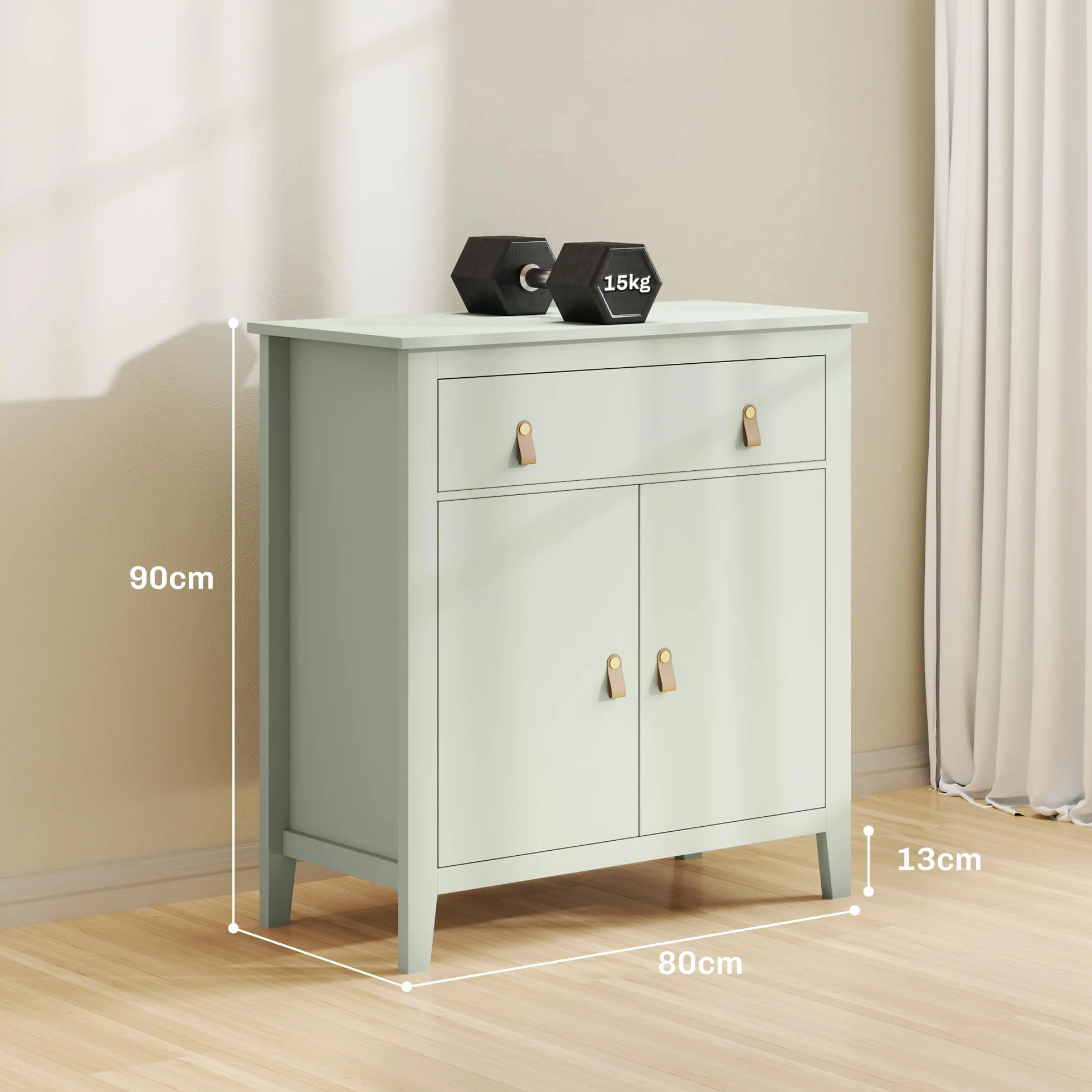 HOMCOM Aparador de 2 Puertas Moderno con Cajón Estante Ajustable 80x40x90 cm Verde Claro