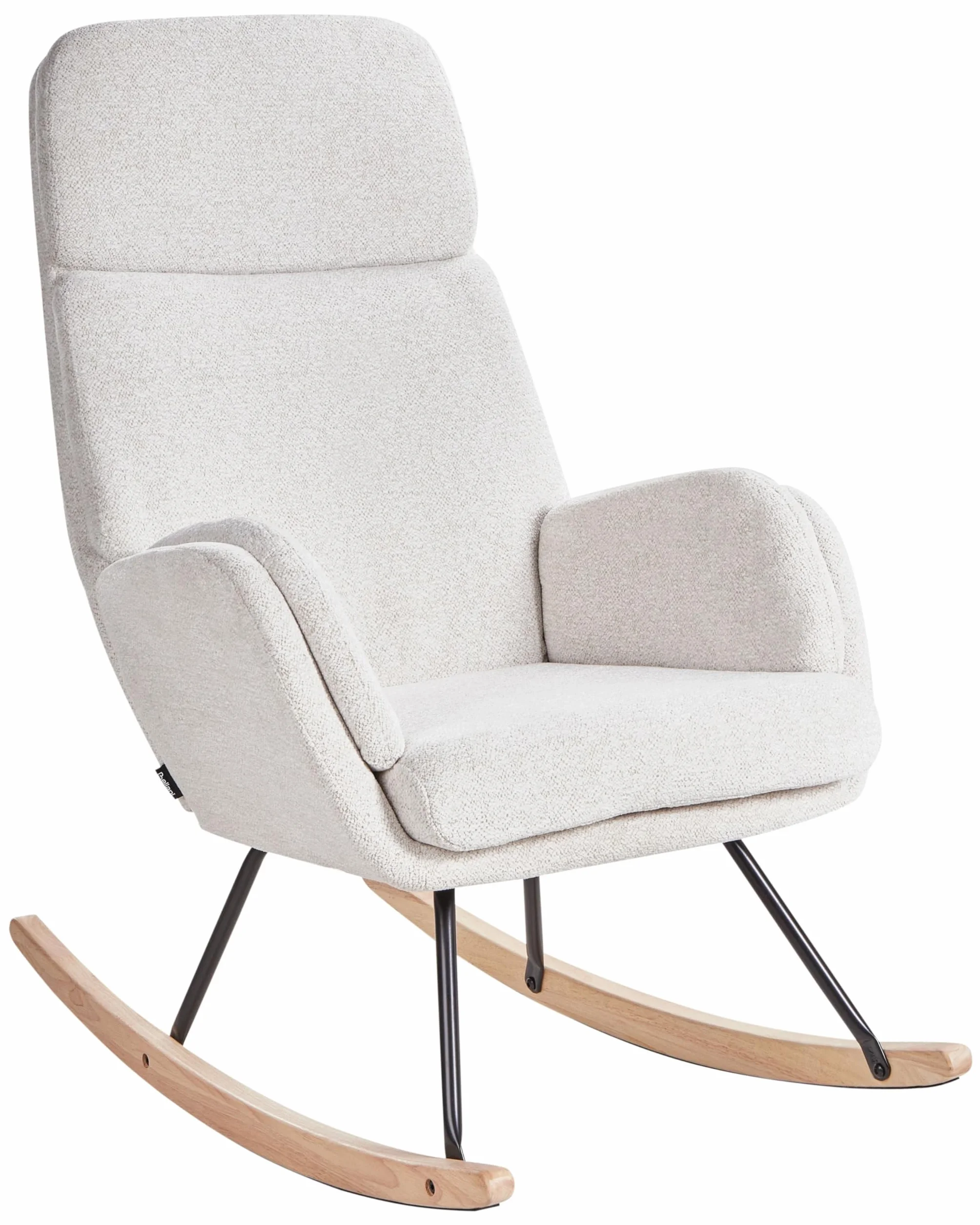 Beliani Silla Mecedora de Tela Asiento de poliéster Patas de Metal Patines de Madera diseño Moderno Blanco Crema Kvelia