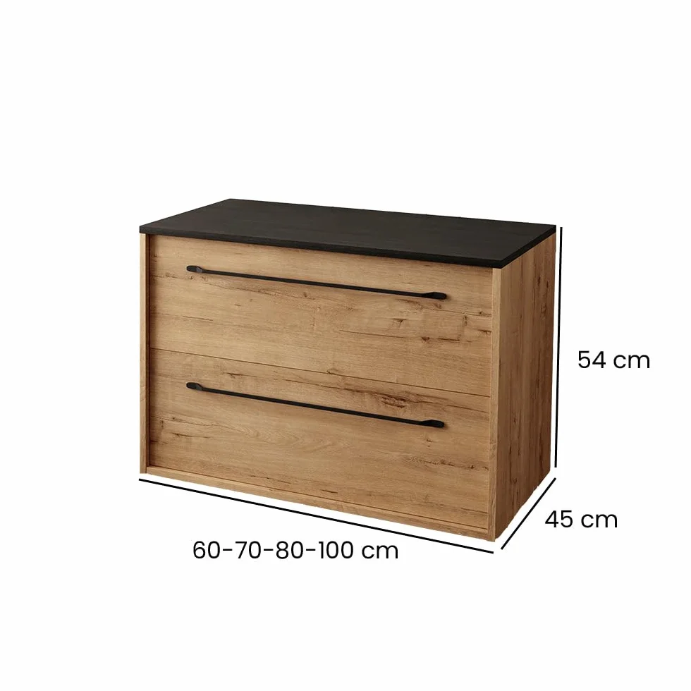 Lennox Tap Mueble de Baño sin Lavabo con Encimera Roble Ostippo Ebony - Medida: 70 CM 70 CM