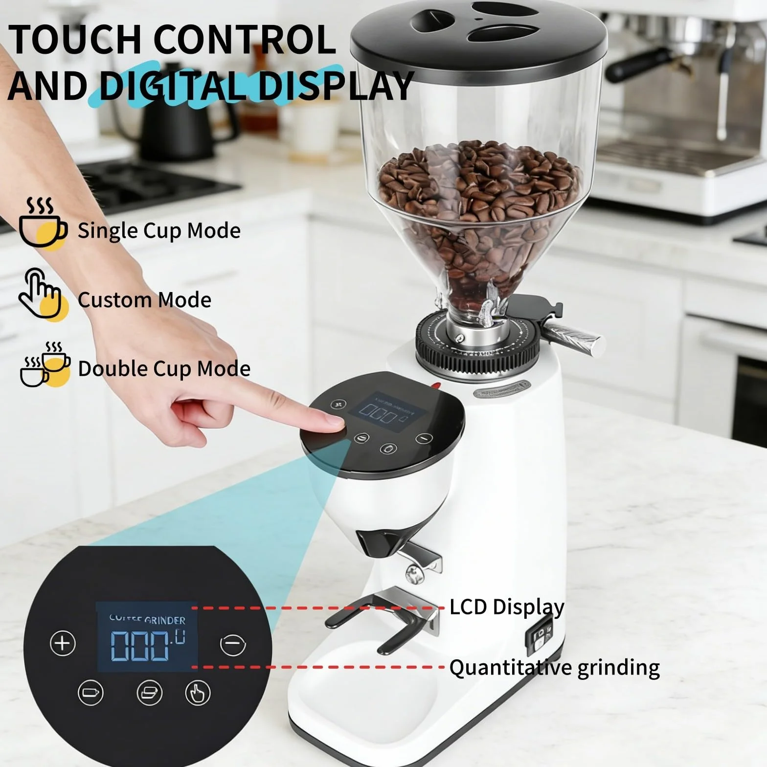 Molinillo de café de muelas, Molinillo para Espresso Profesional, Acero Inoxidable, 19 ajustes precisos y Panel de Control LED para Espresso/Prensa Francesa/Drip/Cold Brew Black