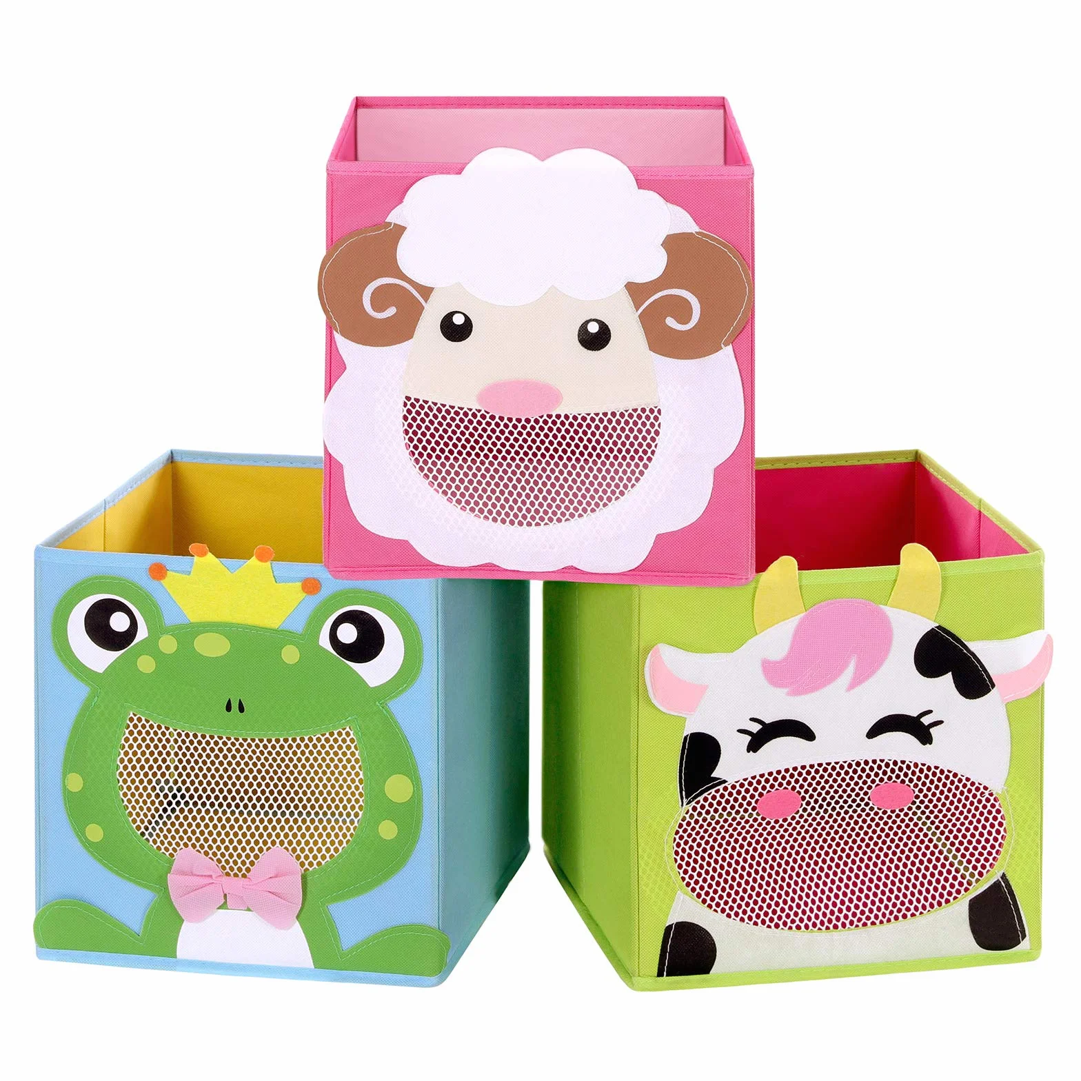 SONGMICS Cajas de Almacenamiento Juego de 3 Organizadores Plegable 27 x 27 x 27 cm Azul Verde Rosa RFB01PG