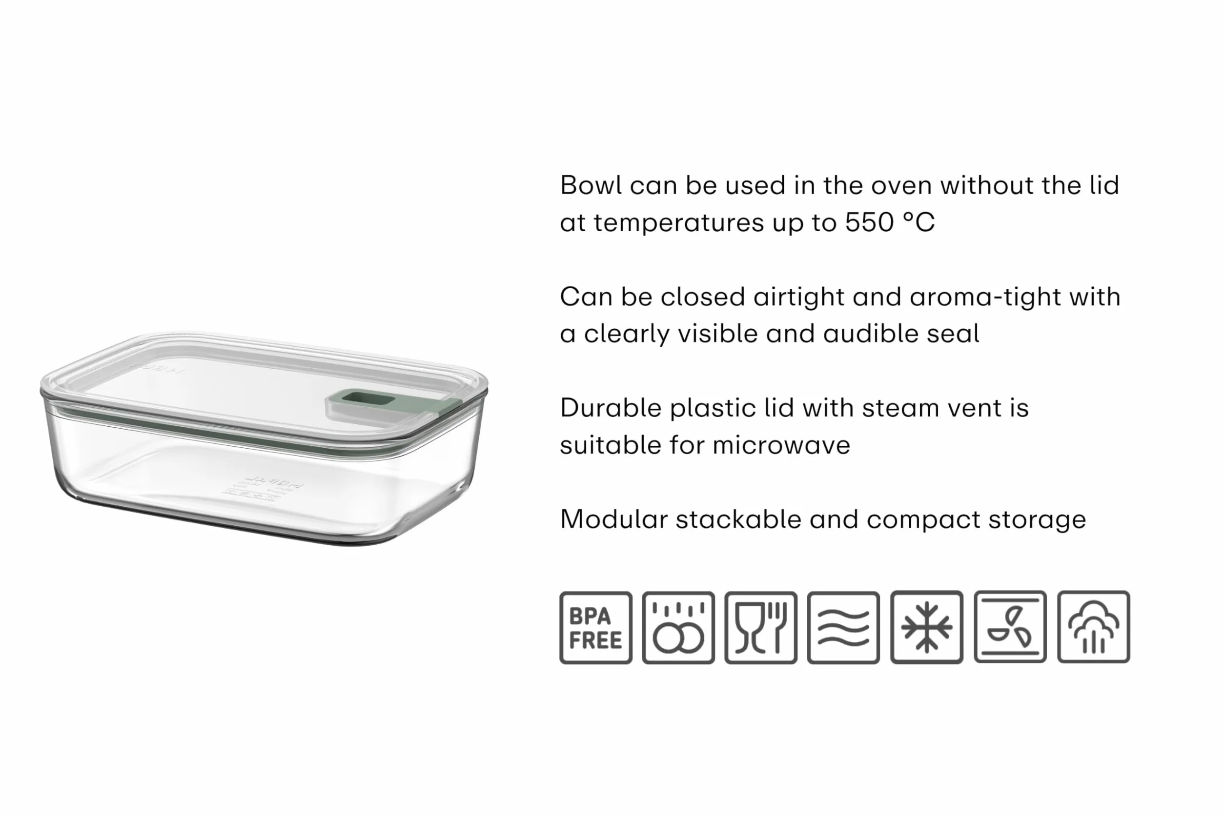 Mepal - Táper de cristal EasyClip 3 piezas - Caja de almacenamiento con tapa y cierre deslizante - Apto para microondas, vaporera, horno, frigorífico y congelador - 2x 1000 + 2250 ml - Nordic sage