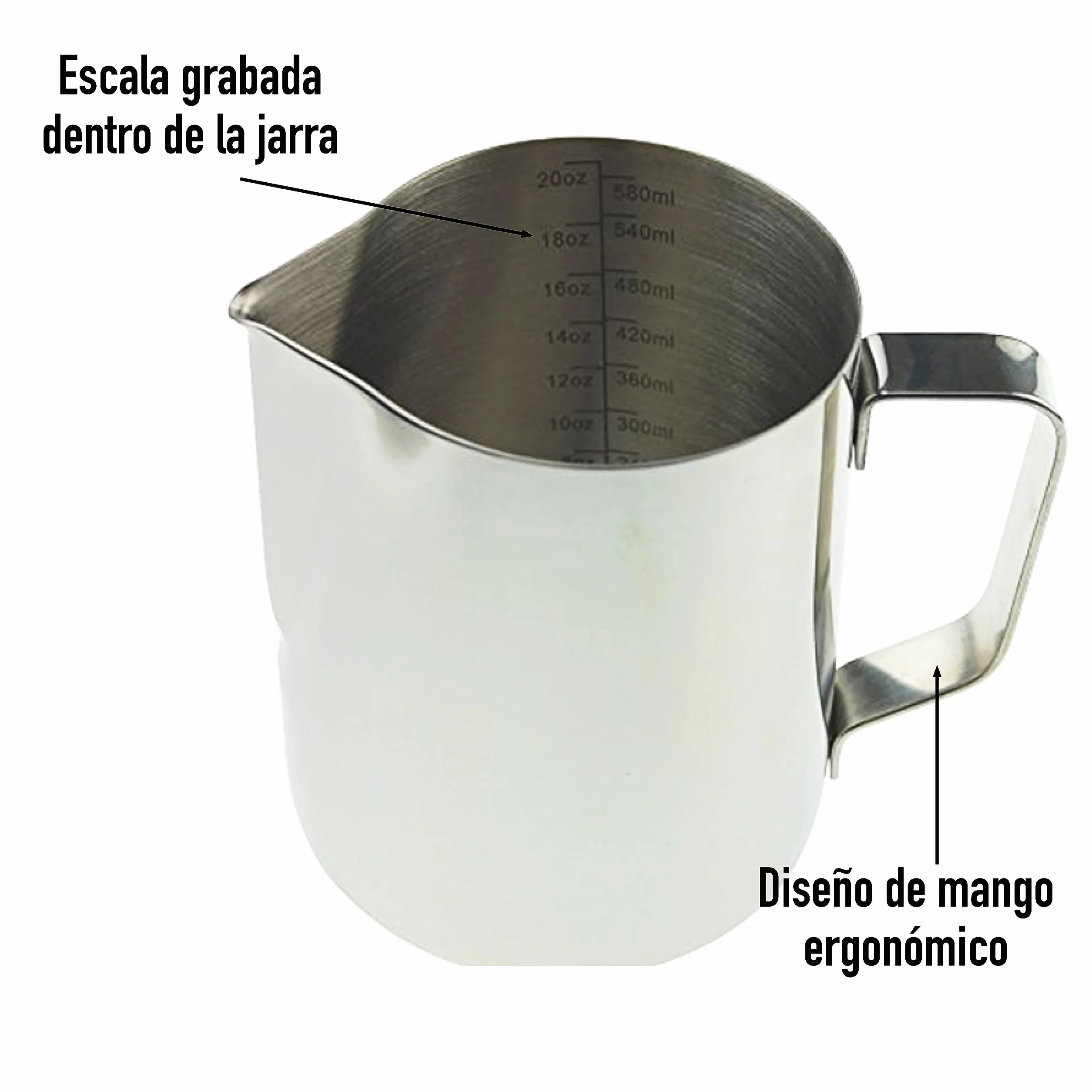 Jarra de leche Barista 600 ml de acero inoxidable para máquina de café, espuma de leche