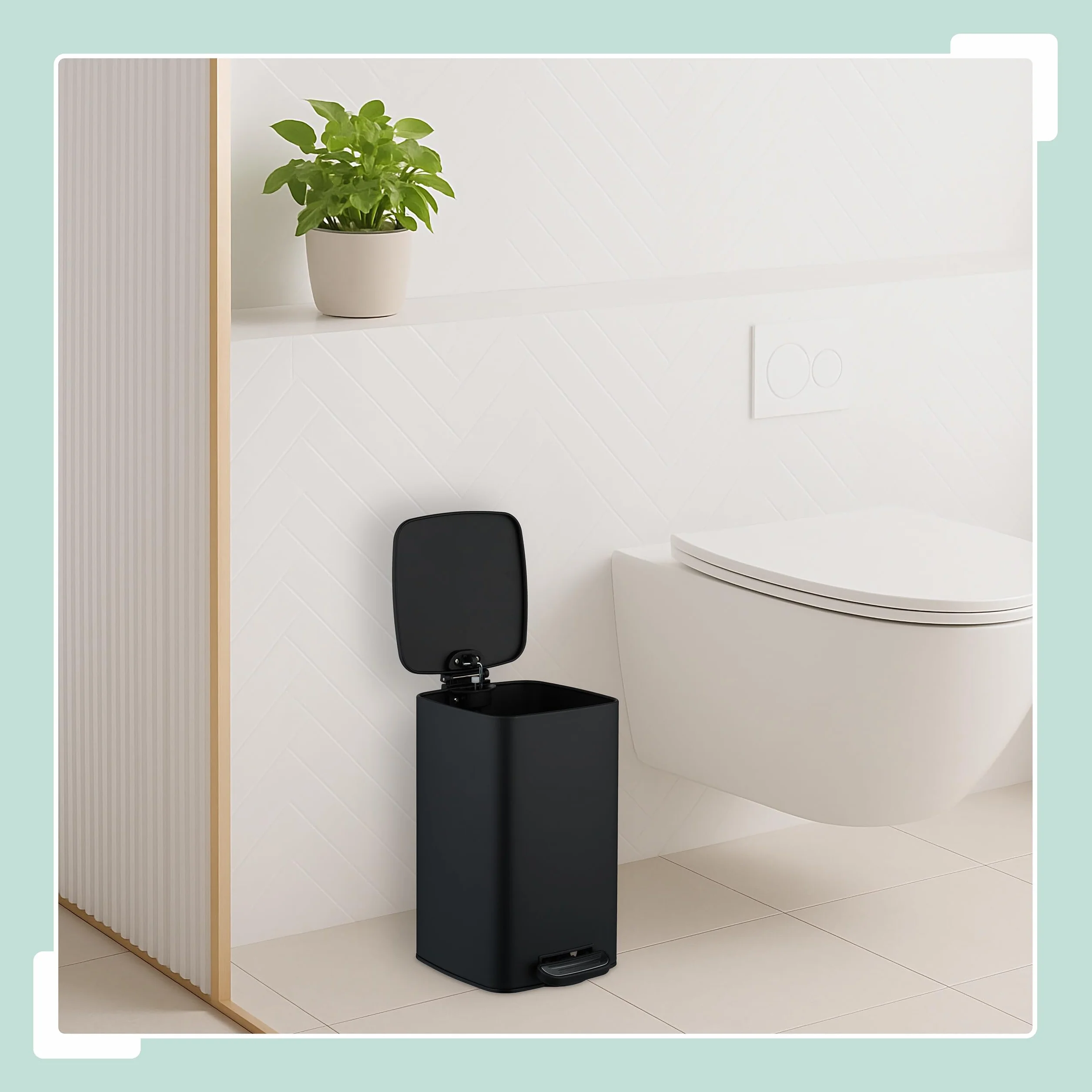 Relaxdays Cubo de Basura Baño 8 Litros Cierre Automático Metal Negro