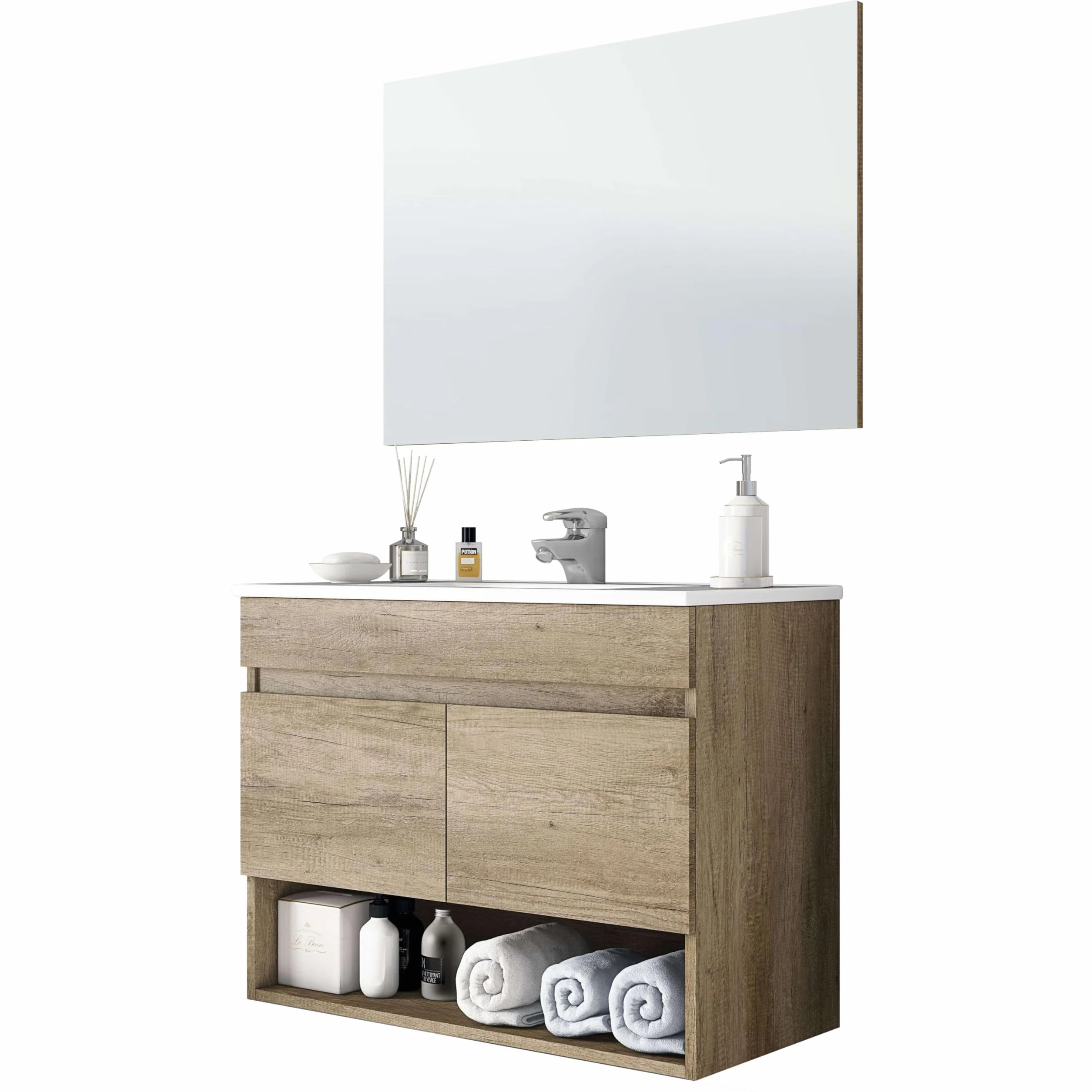 Miroytengo Mueble de Baño Estilo Natural Roble Nordik 80x64x45 cm con 1 Hueco y 2 Puertas