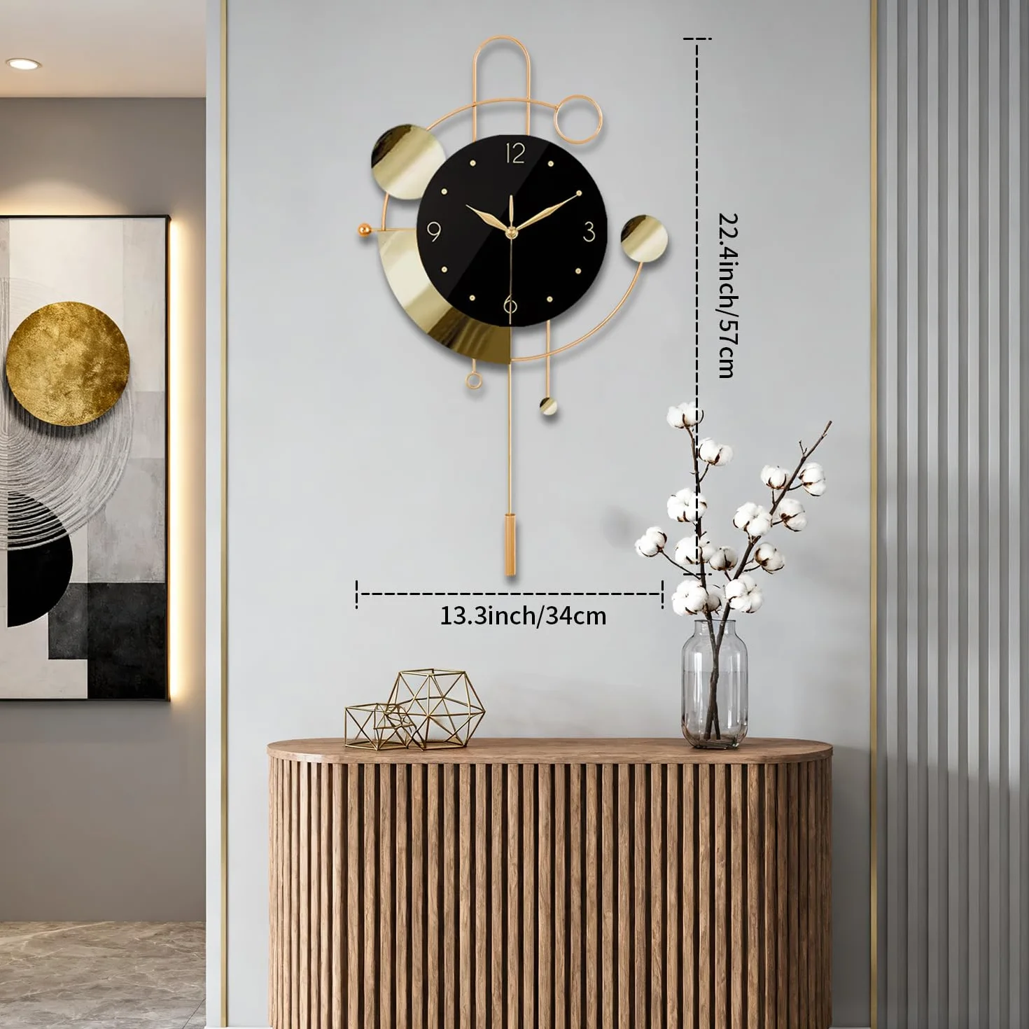 Reloj de pared con péndulo, silencioso, sin tictac, funciona con pilas, modernos relojes de pared grandes para sala de estar, dormitorio, granja, oficina, cocina, decoración de pared para el hogar
