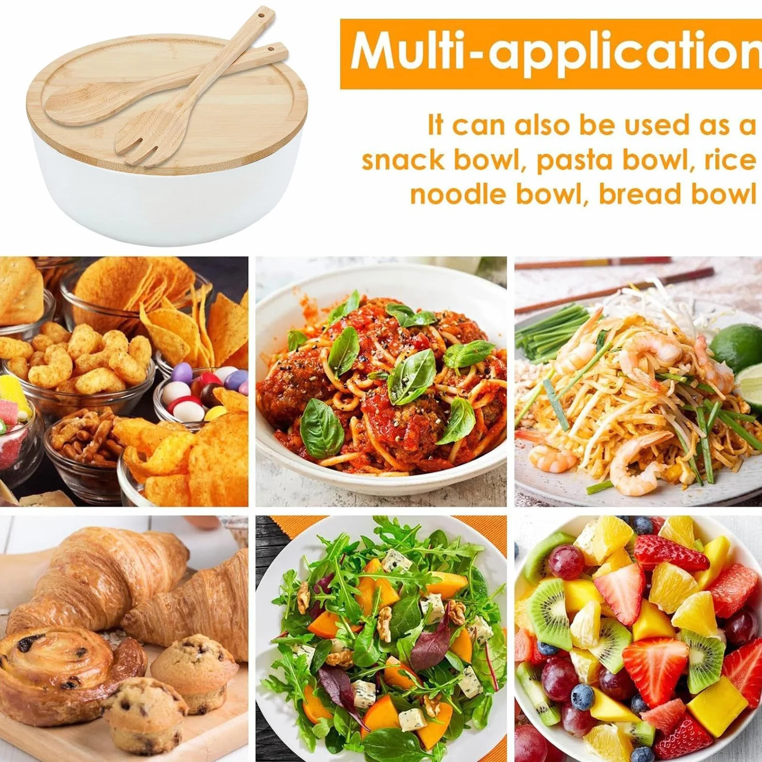 Bol Para Servir Ensaladas Recipientes de Madera para Alimentos, Utensilios | Boles Grandes para Ensaladas y Comer Verduras Pasta Cereal Fideos Preparación Comidas Coci