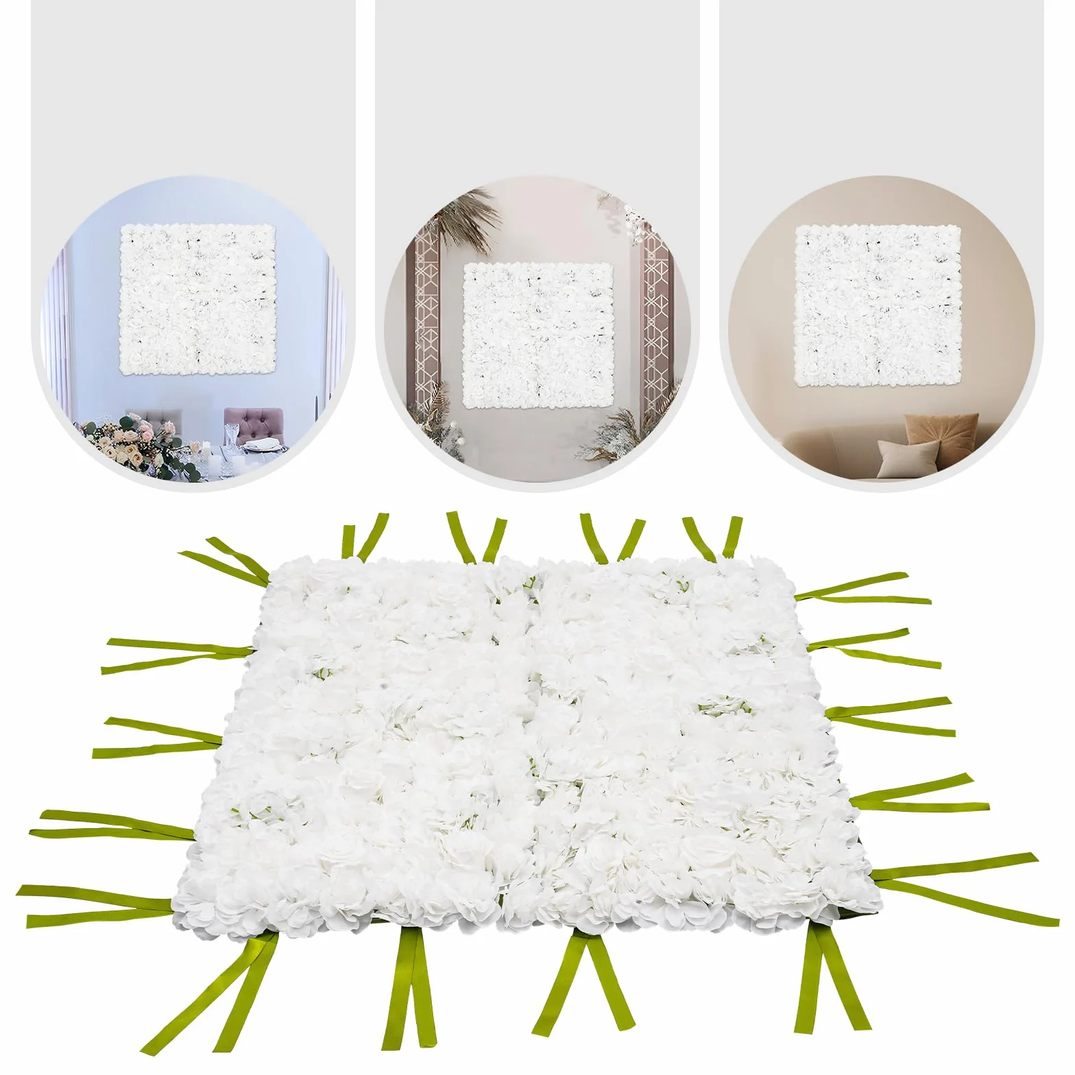 Panel de pared de flores, 1 x 1 m, pared de flores, flores de seda, decoración de pared cuadrada, decoración de pared para bodas, fiestas, accesorios de estudio fotográfico, etc, verde y