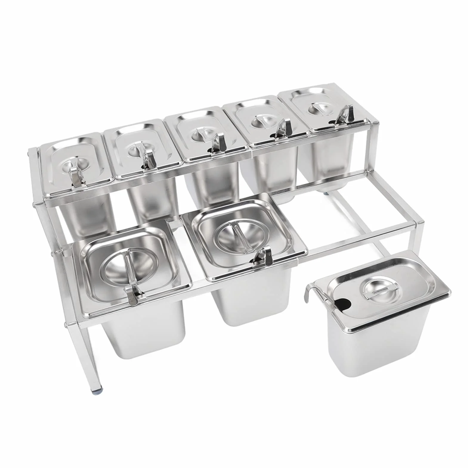 Mermelada Premium de Acero Inoxidable con 9 Ollas Desmontables para Restaurantes y Hoteles | Estación de Condimentos (Tipo 7 2x2.2L Bote 6x1.6L Bote)