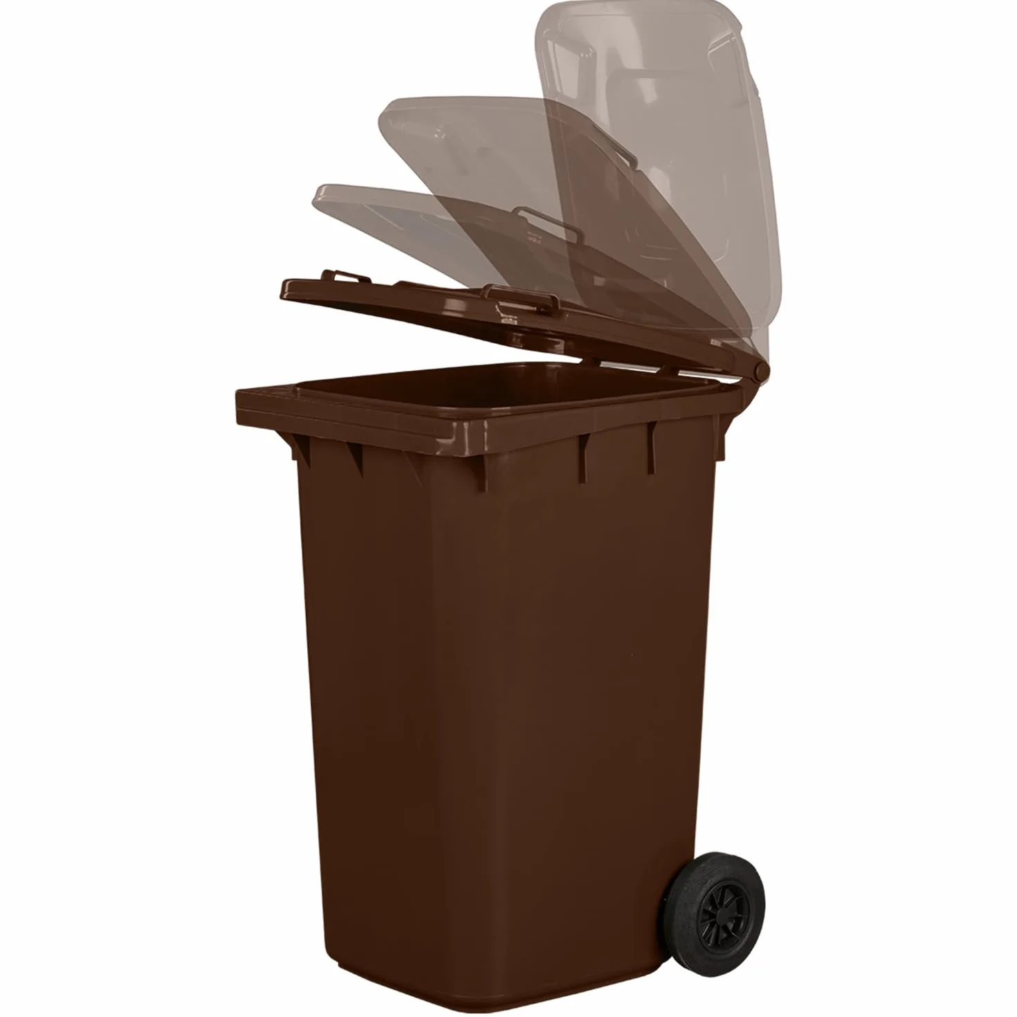 Jestic Cubo de basura 120 240 para basura basura con ruedas de goma silenciosas para recogida diferenciada, reciclaje interior exterior EN840 (240 Litros, Marrón)
