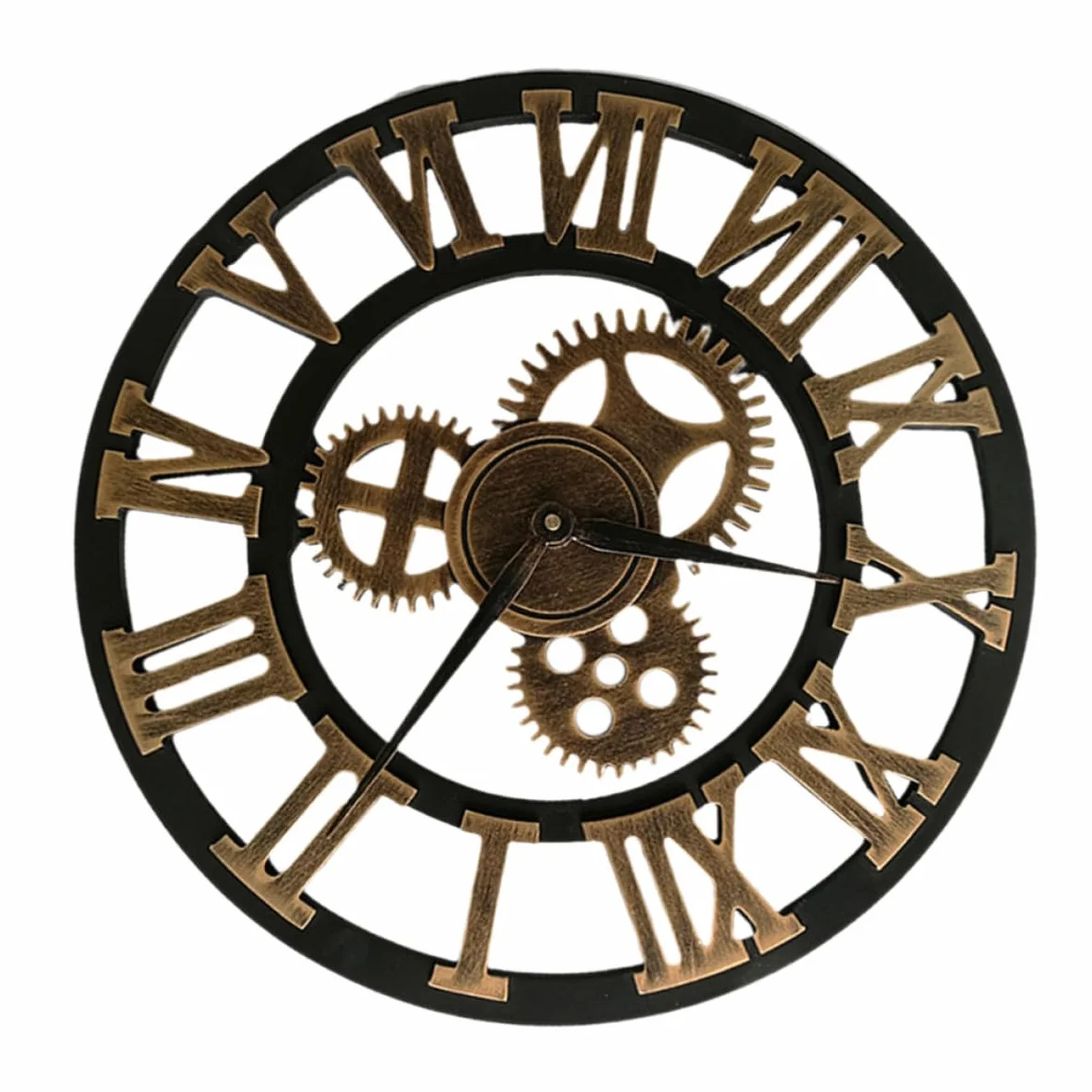 TOYANDONA Reloj de Pared Decorativo Estilo Industrial con Rueda Giratoria, Diseño Silencioso en Metal y Madera, Adecuado para Oficina o Sala de Trabajo