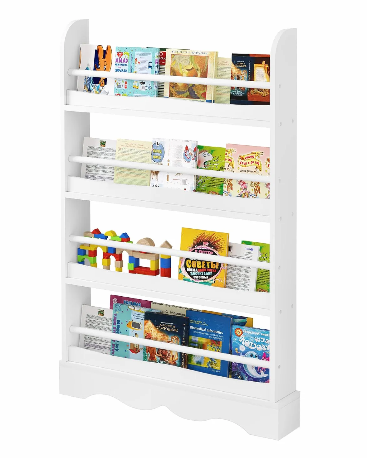 Lestarain Libreria Montessori para Niños, de 4 Estantes para Habitación Infantil, Sala de Juegos y Guarderia, Blanco, 80x12x118 cm