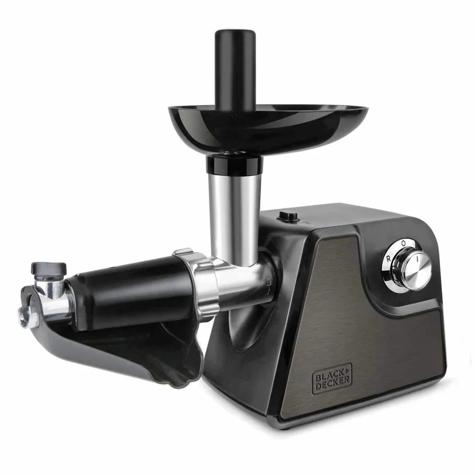 BLACK+DECKER - Picadora Eléctrica de Carne y Tomate BXMMA1000E | 300W, 1000W Max | Acero Inoxidable | Accesorio Salsa de Tomate | Boquilla Kibbe | Accesorio Salchichas | 3 Discos de Corte y Picado