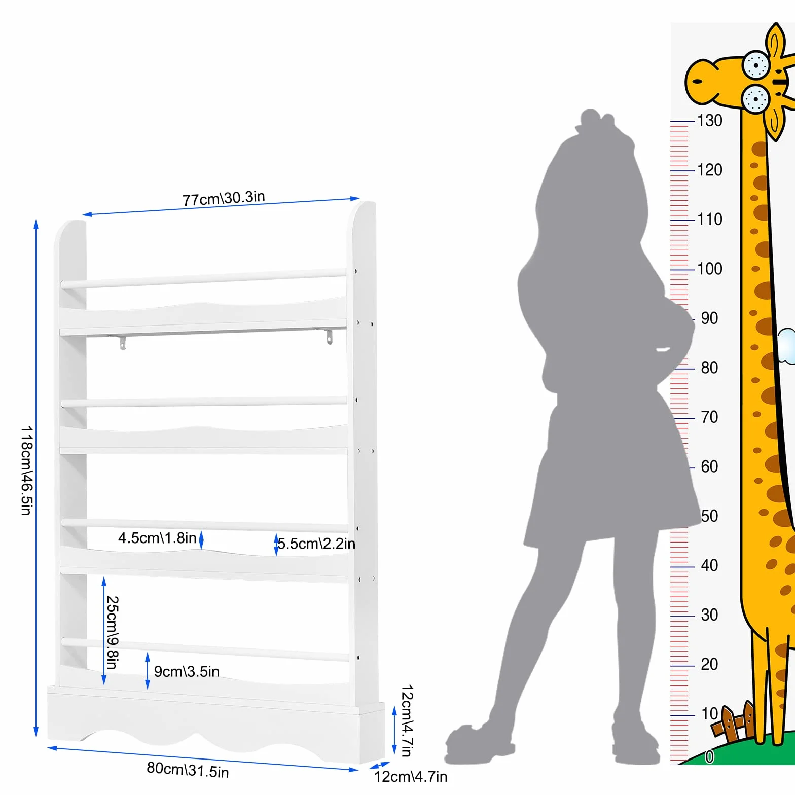 Lestarain Libreria Montessori para Niños, de 4 Estantes para Habitación Infantil, Sala de Juegos y Guarderia, Blanco, 80x12x118 cm