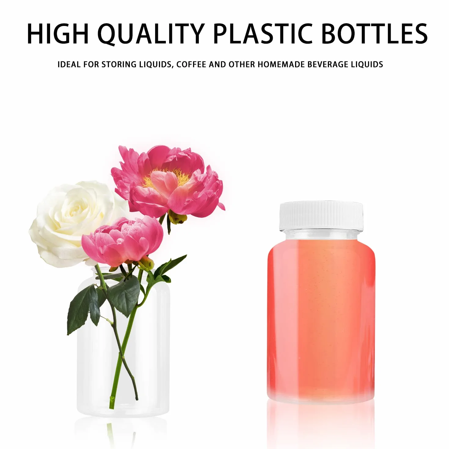YUE QIN 12 Piezas Botellas de Jugo Reutilizables con Tapas Plástico Transparente Botellas de Pláptico con Pegatina Botella de Leche para Jugo Leche y Bebidas Limonadas (100ml)
